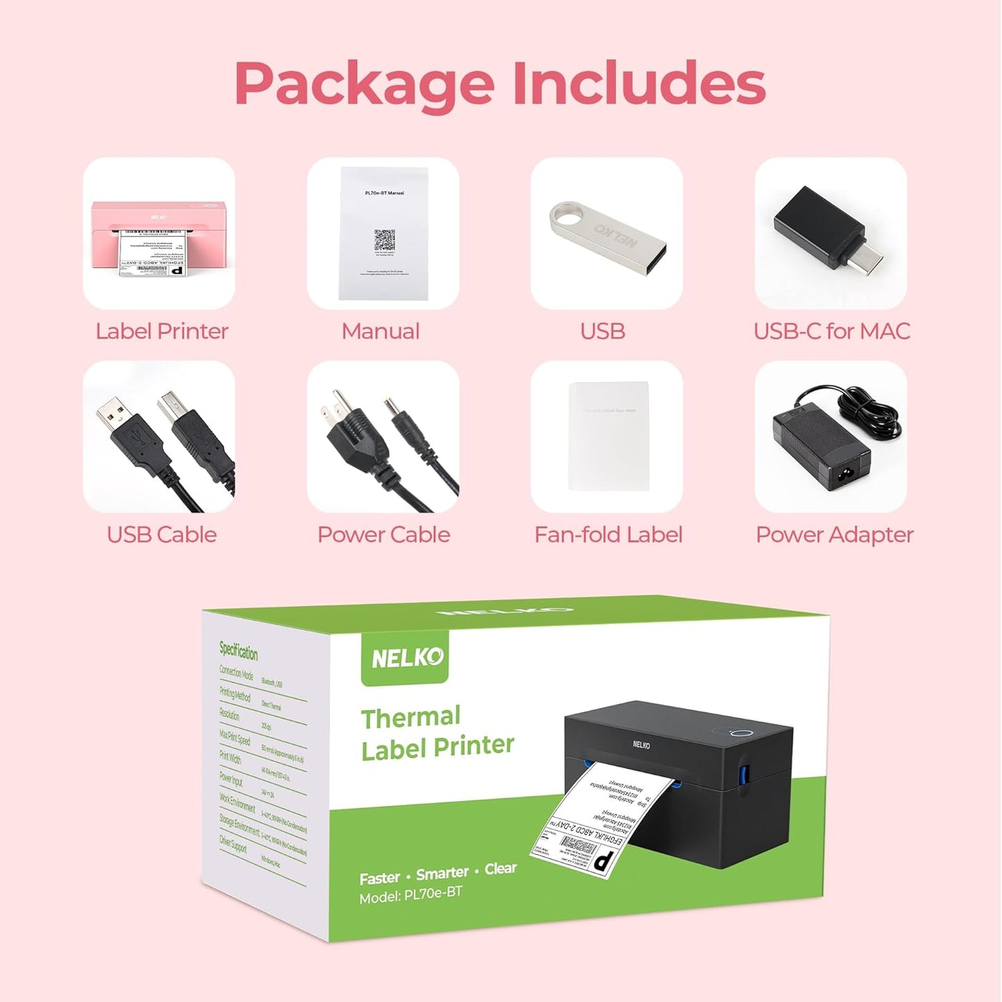 Nelko Bluetooth Thermal Shipping Label Printer, Wireless 4x6 Shipping Label Printer for Small Business, Support Android, iPhone and Windows, Widely Used for Amazon, Ebay, Shopify, USPS(Pink)