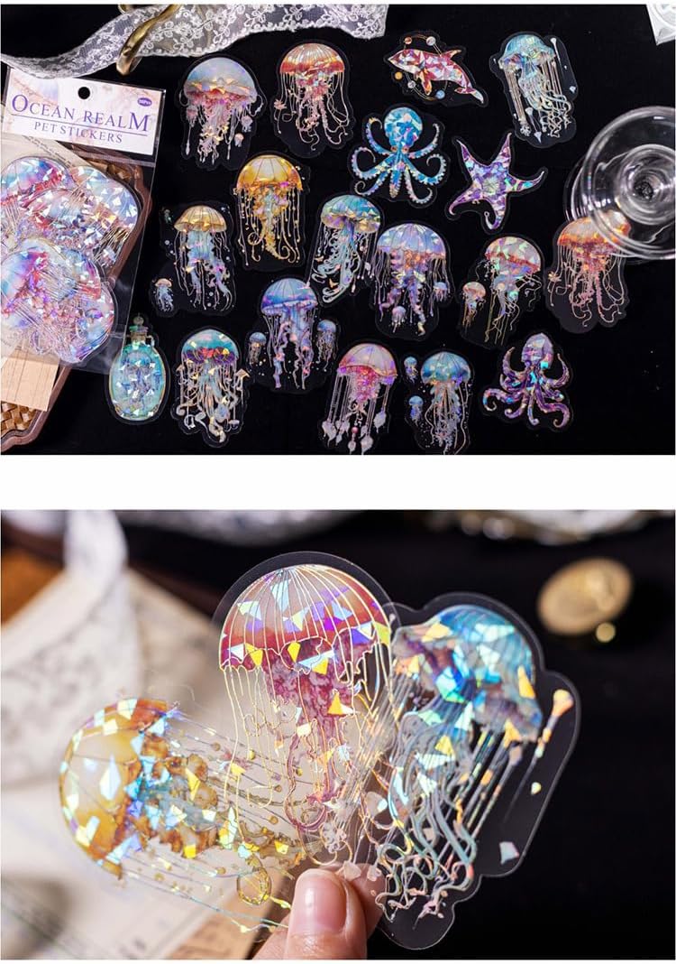 Alideco 120pcs Scrapbook Stickers Shelllight Sea Animals Scrapbooking Junk Journal Crafts Embelishment Decoration Diary Stickers (haiyangzhijing)