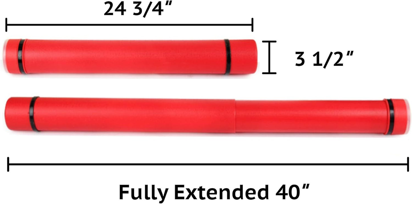 2-Pack Extendable Poster Tubes Expand from 24.5” to 40” with Shoulder Strap | Carry Documents, Blueprints, Drawings and Art | Red and Green Portable Durable Round Storage Cases with Lids and Labels