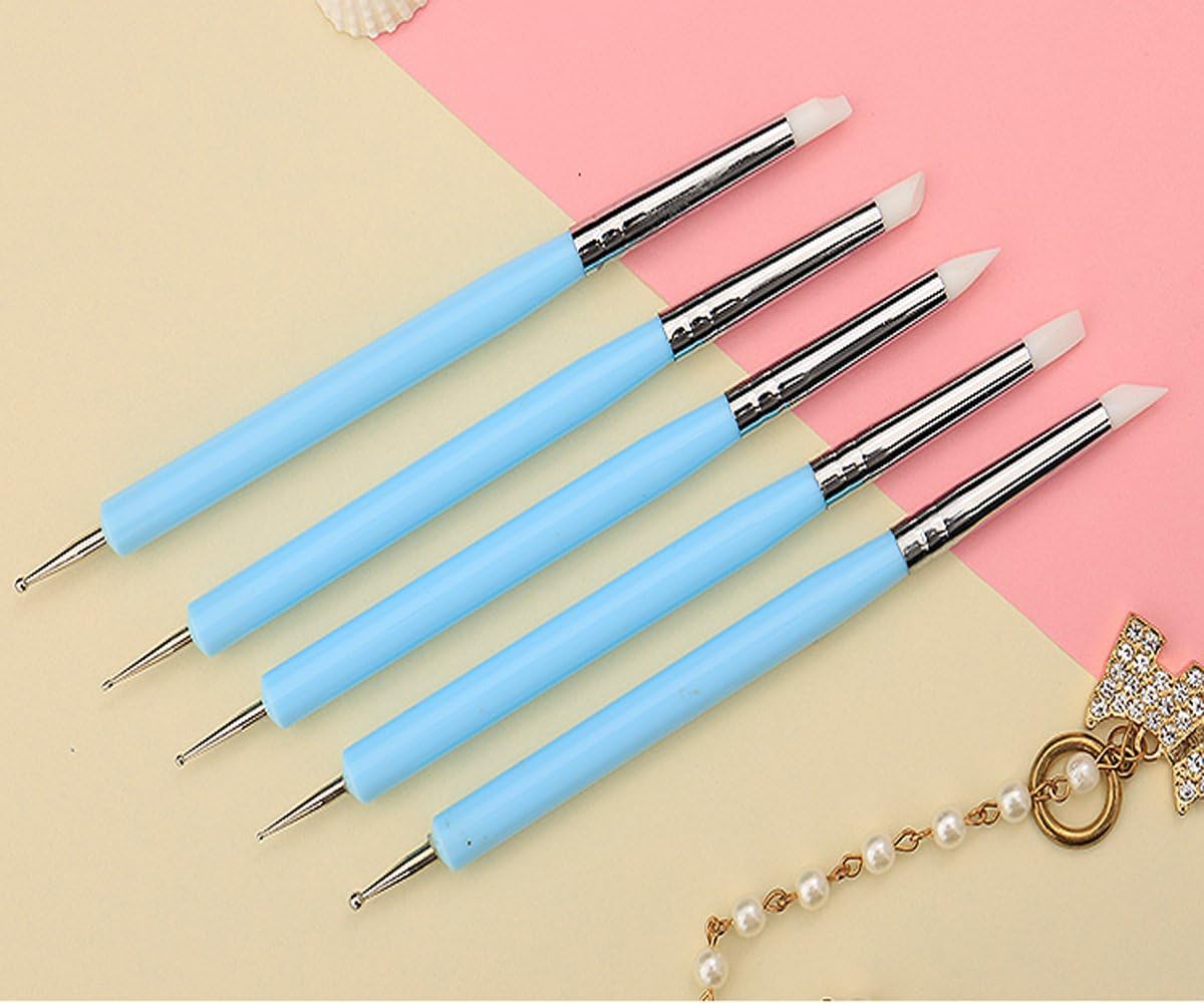 Ecjiuyi 9PCS Sculpting Tools,4PCS Double-Ended Metal Ceramic Clay Ball Stylus Dotting Tools and 5PCS 2 Way Silicone Polymer and Embossing Paper Flower Indentation Tool Set