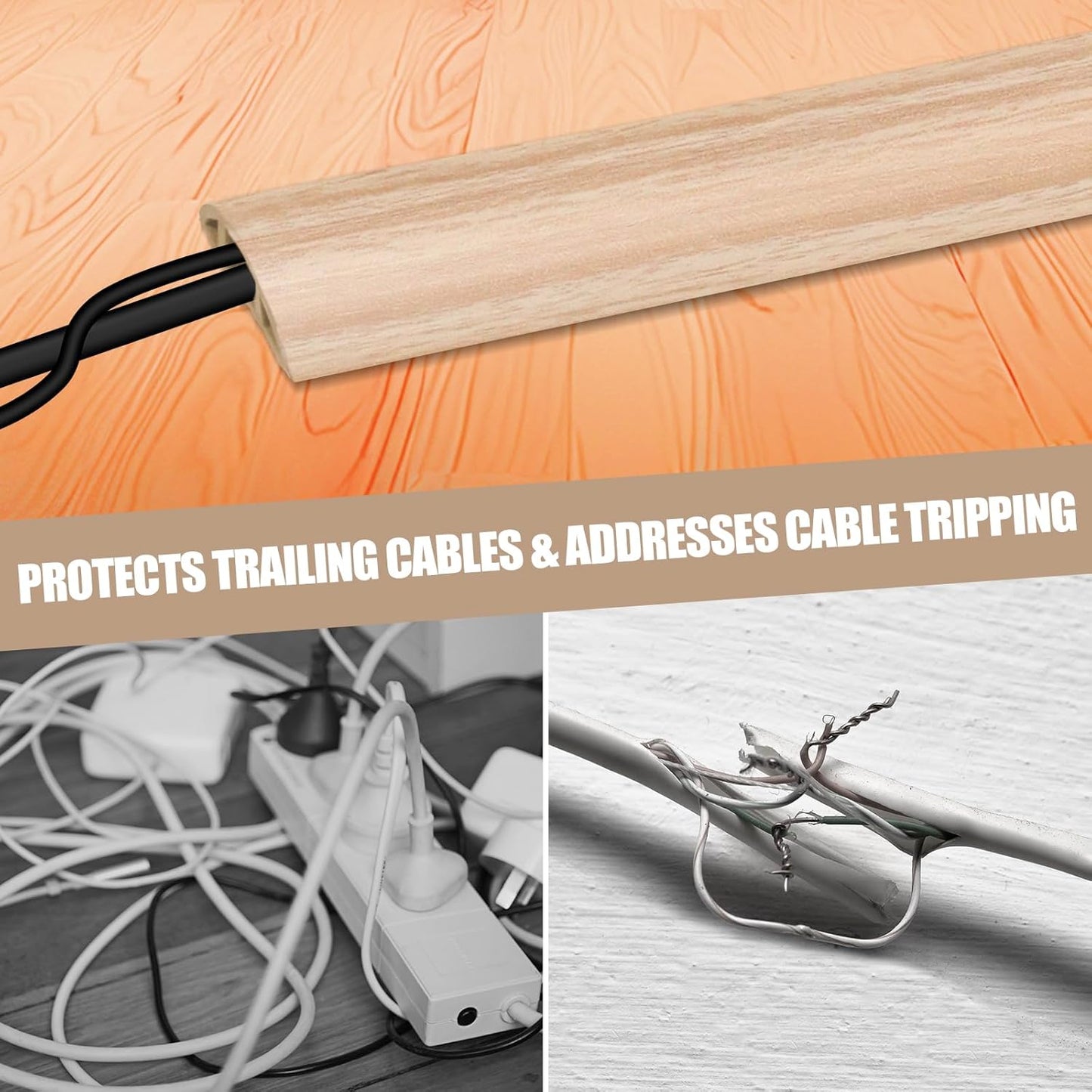 Floor Cord Cover Self Adhesive Cord Hider,10FT Cable Management, Extension Strip Protector for Wires, Prevent Cable Trips for Offices, Gyms, Exhibitions Cavity:0.51"(W) x 0.3"(H) WoodLightyellow
