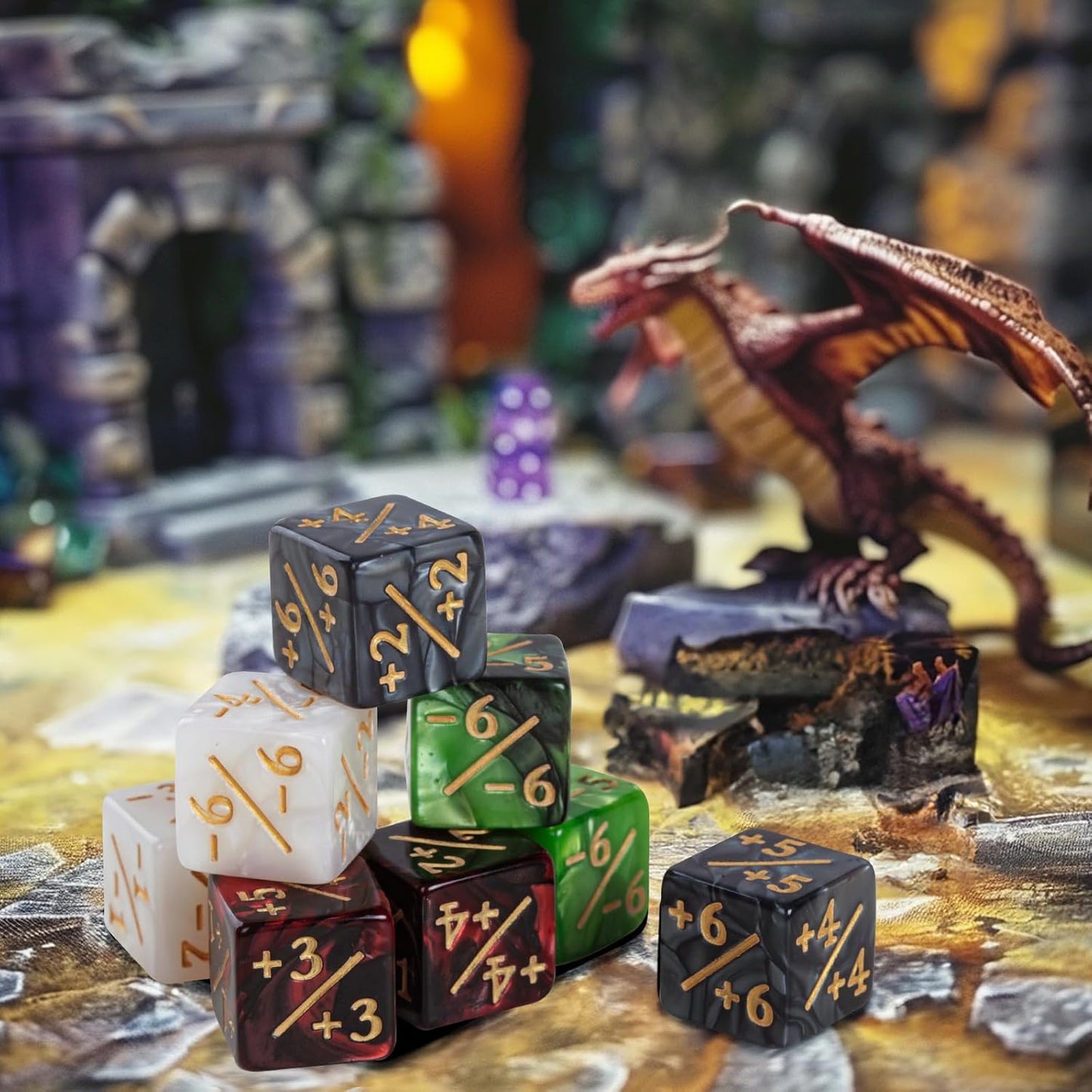 50 MTG Counters Dice Marble Bulk Spindown Life Counter Tokens Dice Buff Tokens Compatible with Magic Card Game Accessories CCG Creature Stats (Black&White, Red&Green)