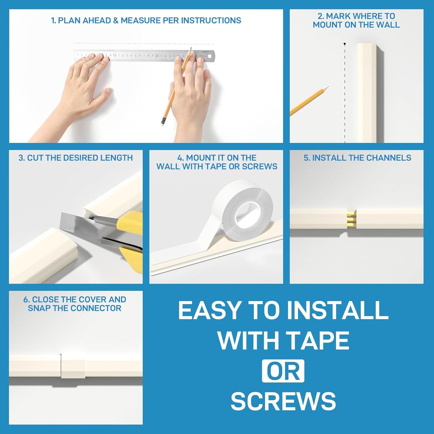 Delamu Beige Cord Hider, 94.5in Cord Covers for Wires on Wall, Large Cable Hider Wire Covers for Cords, Premium Wire Hiders for TV on Wall, Easy Set up Cable Cover Management, 6X W1.18 H0.67in, Beige