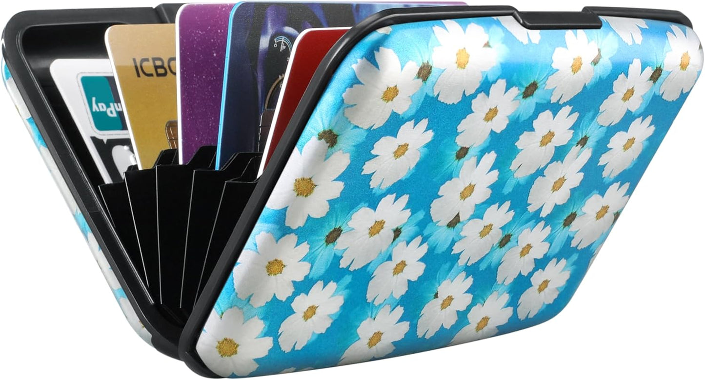 ELFISH Mini RFID Aluminum Wallet Credit Cards Holder Business Card Case Metal ID Case for Men Women(Blooms)