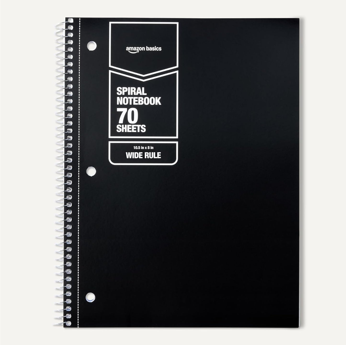Amazon Basics Wide Ruled Spiral Notebook, 70 Sheets, 8" x 10-1/2", Black, 2 pack