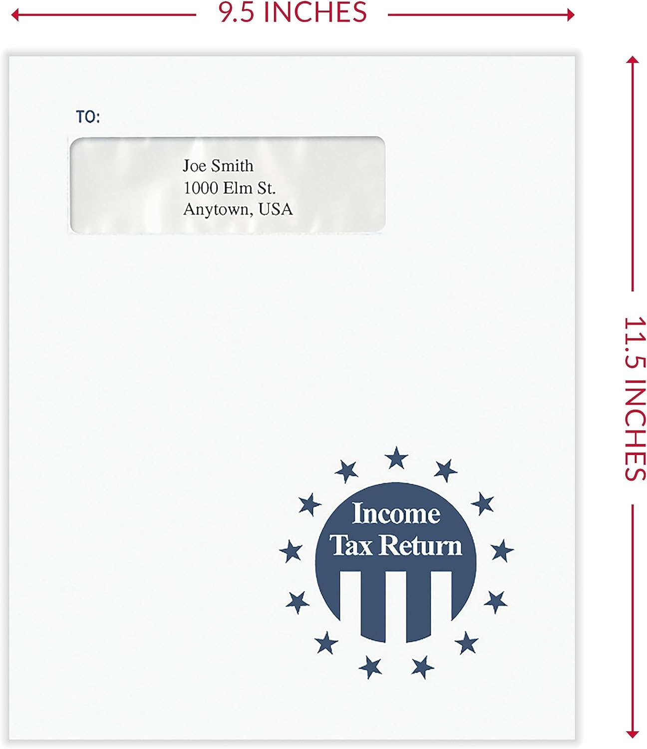 Income Tax Return Single Window Envelope (Stars and Stripes) | Tax Mailer, Self-Seal, 9-1/2" x 11-1/2", Pack of 50