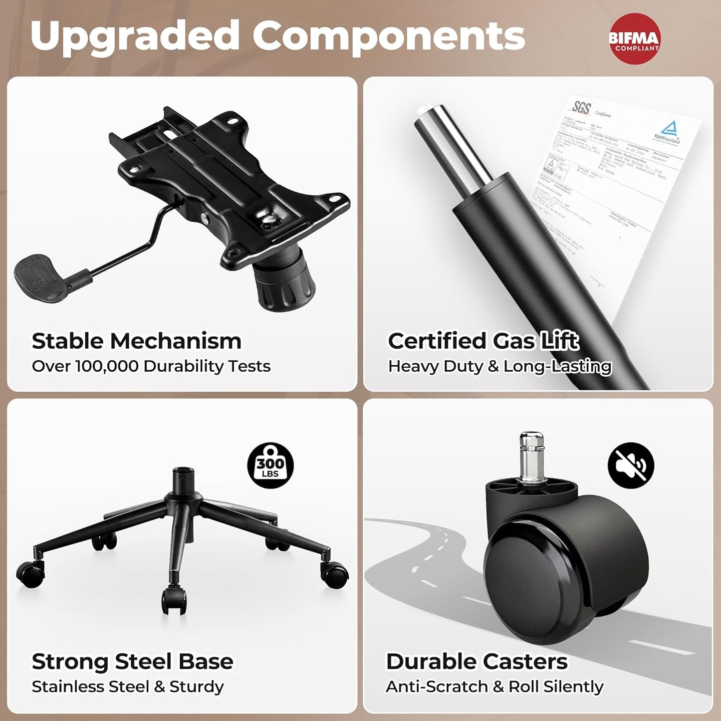 ovios Ergonomic Home Office Chair, Mid-Century Modern Faux Leather Chairs with Thickened Cushions, Comfy High Back Swivel Rolling Executive Computer Armchair (Brown, PU Leather)