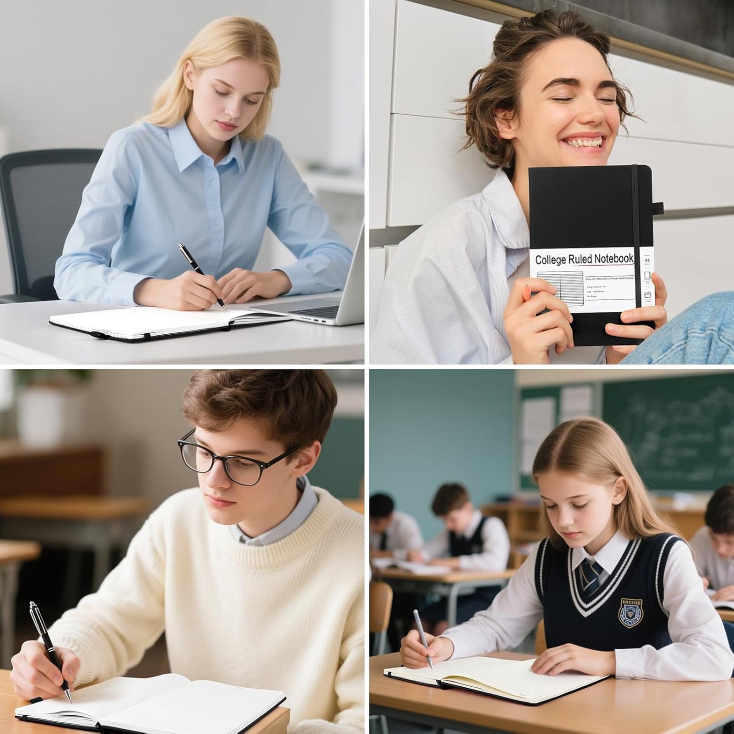 A5 Lined Journal Notebooks for Work, 192 Pages, Medium 5.7 x 8.3inch, College Ruled, Vegan Leather Hardcover Journals for Women Men,3 Pack