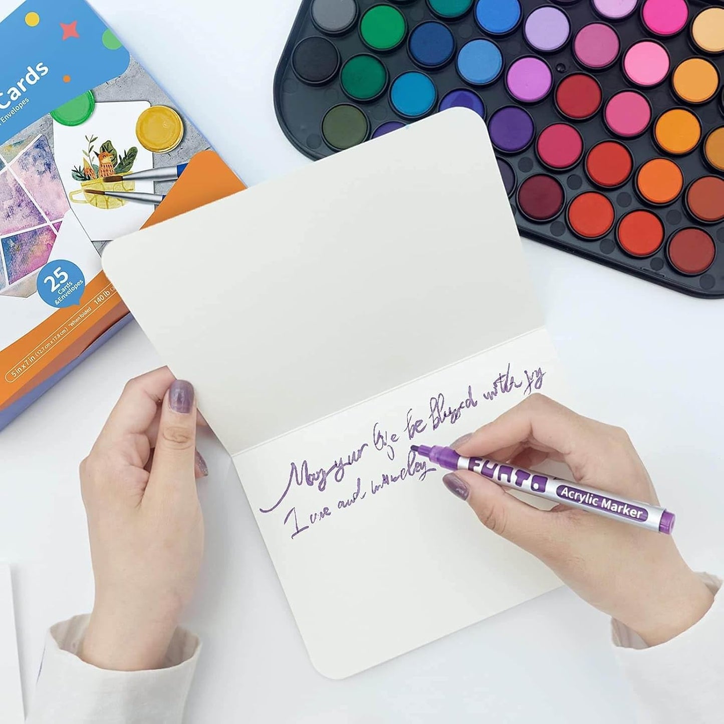 Funto Blank Watercolor Cards and Envelopes, 50 Cards, 5x7'', 140lb/300gsm, White, Acid-Free, Heavyweight Paper for All Occasions