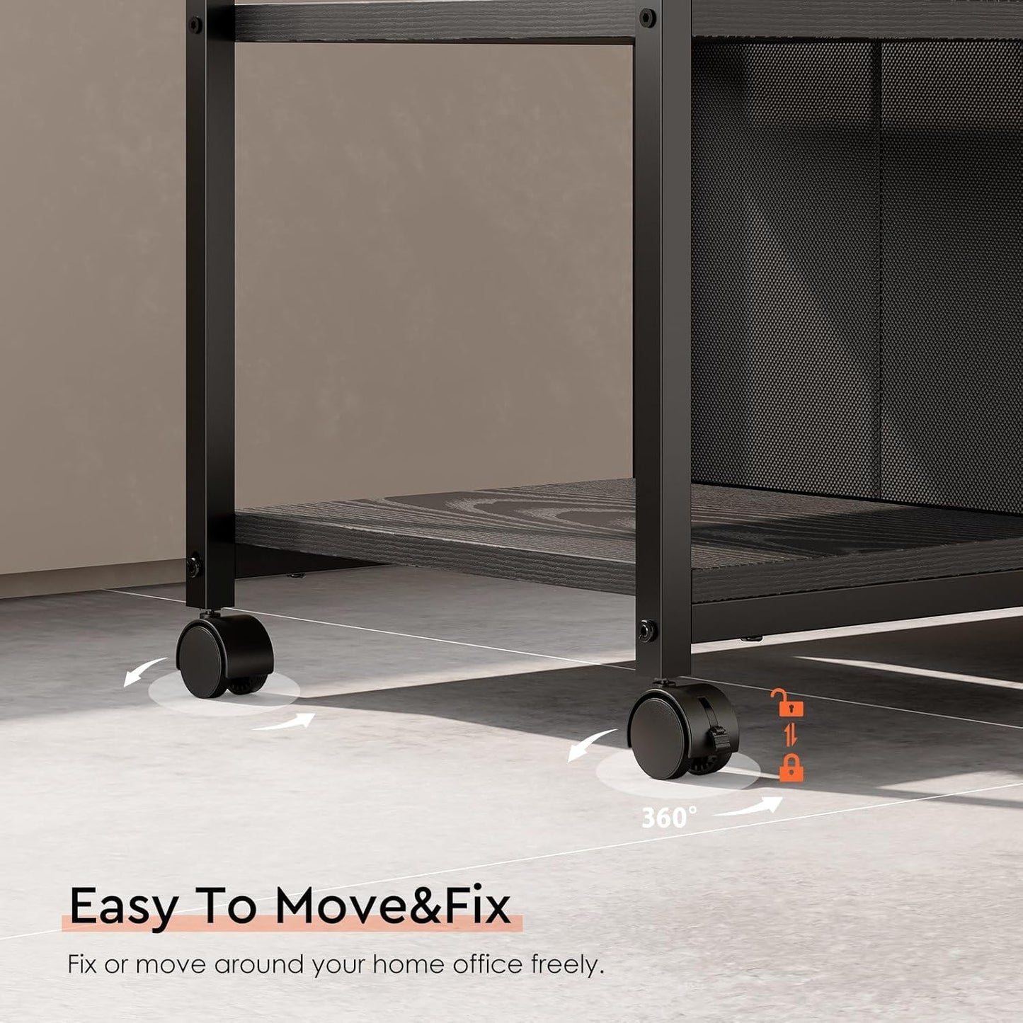 6 Drawer File Cabinet with Charging Station Rolling Printer Stand with Open Storage Shelf Fabric Lateral Filing Cabinet for Home Office,Black