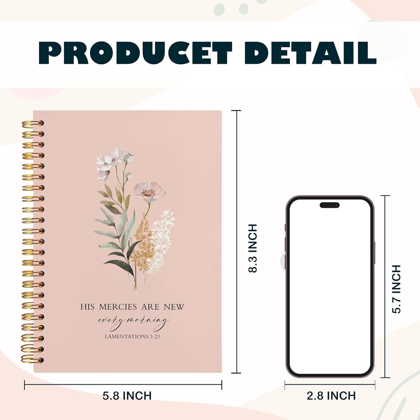 BearCake Orange Bible Christian Journals Floral Notebooks for Women Note Taking,Prayer Journal for Women, His Mercies are New Every Morning,Bible Study Journal for Women 5.5x8.3