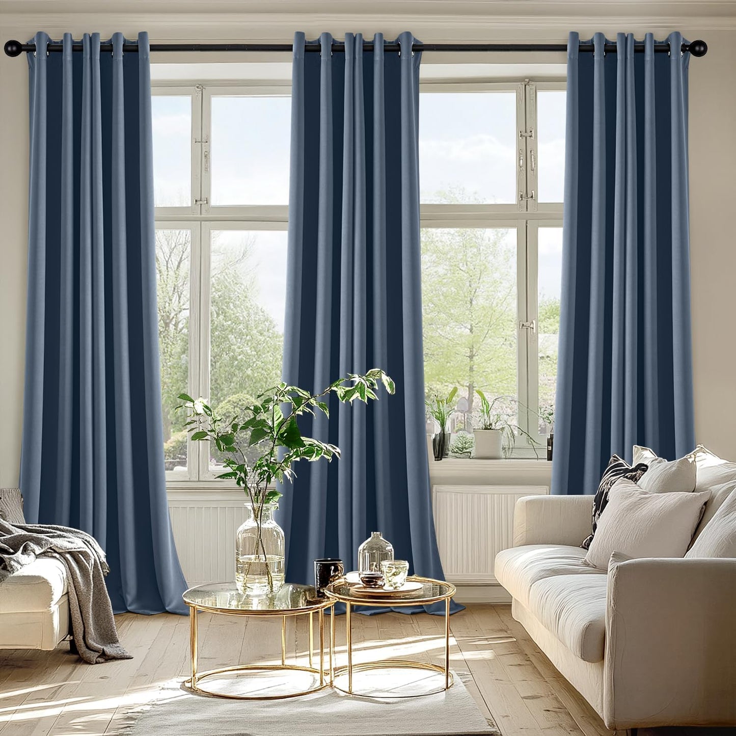 MIULEE Stone Blue Blackout Curtains for Bedroom Living Room 96 Inches Long 2 Panels, Thermal Insulated Room Darkening Drapes Solid Grommet Top Noise Reducing Light Blue Window Treatments 40x96 Inch