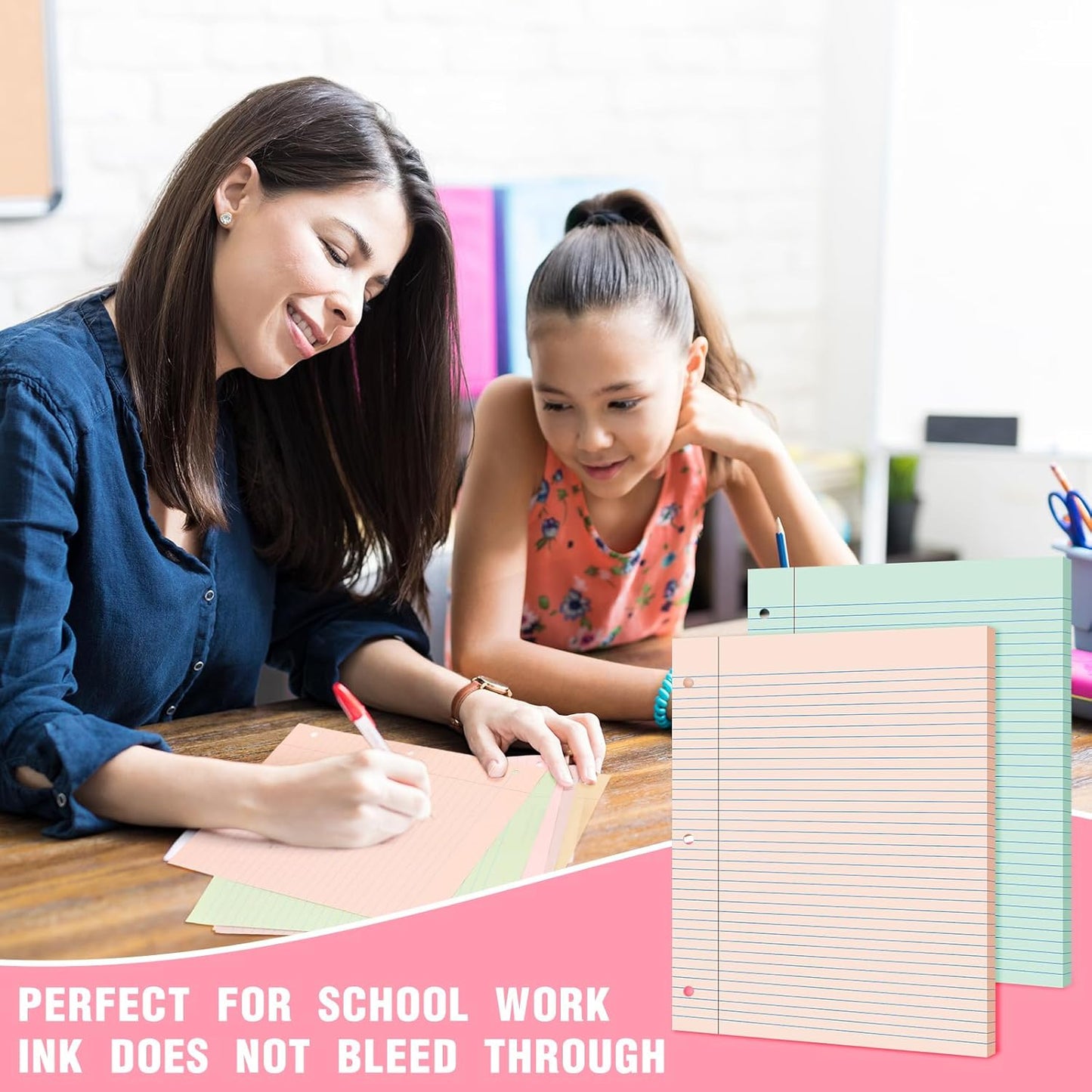 PerKoop 12 Pack 600 Sheets Colored Lined Paper Bulk Wide Ruled 8 x 10.5 Inches, Pastel Loose Leaf Notebook Paper 3 Hole Punched Filler for Back School Classroom Supplies(Light Color)