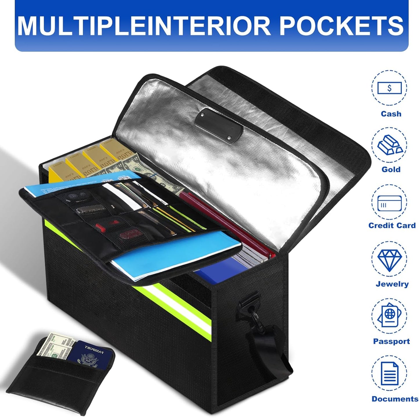 6500°F Large Fireproof Document Organizer with Lock,10 Layers Heat Insulated&Waterproof Zipper,Removable Folder Layers/Wallet,Portable Home Travel Safe Storage for Files(16.5x12.4x5.5 inches)