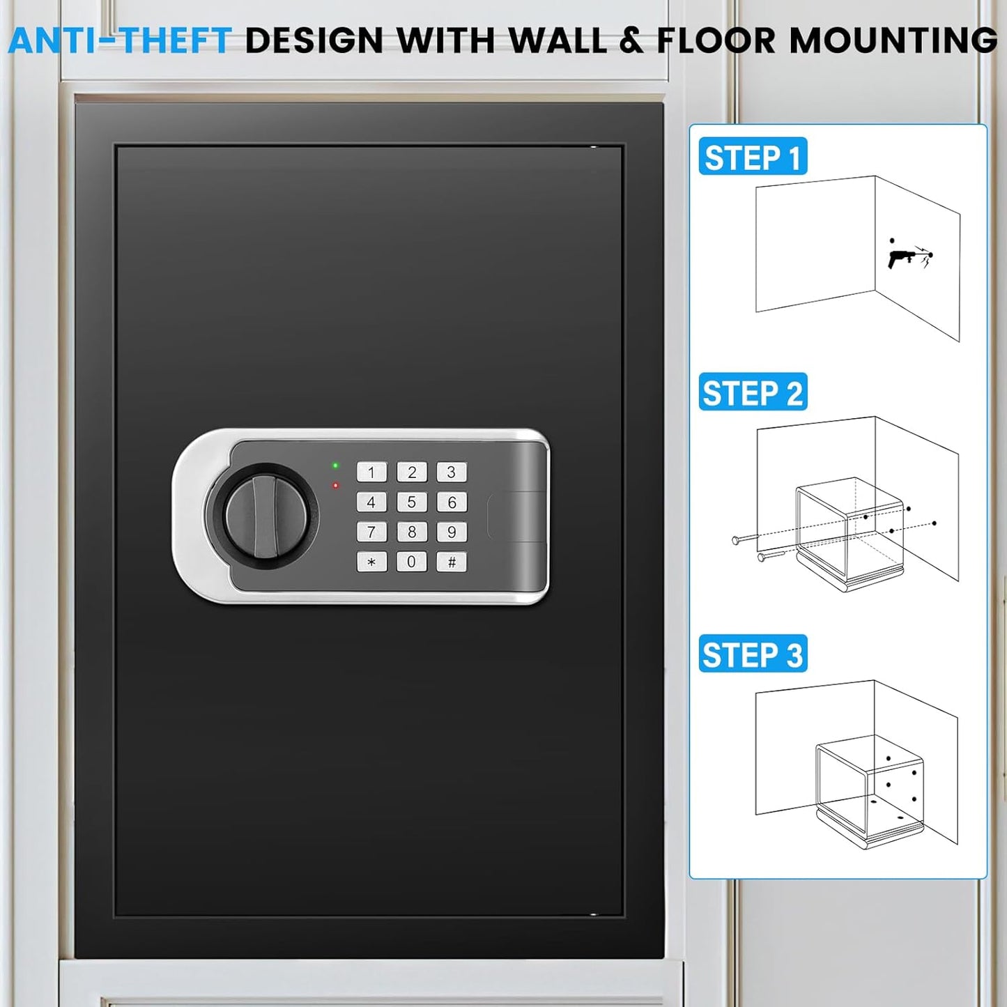 3.2 Cuft Safe Box, Home Safes with Fireproof Waterproof Bag, Security Digital Safe for Home with Programmable Keypad Keys, Smart Alert, Mute Mode, Anti-theft Document Safe for Valuables