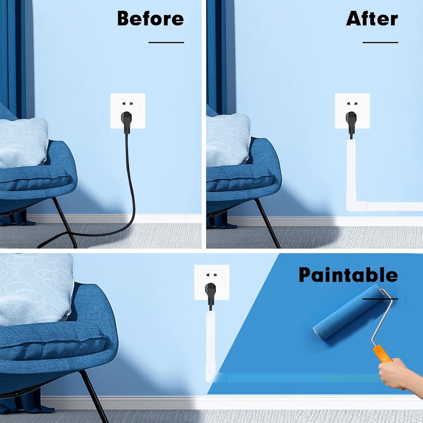 Cord Hider, RAZCC 315 Inch Cable Cover Raceway Kit for Cable Management, Wire Covers for Cords, Cord Covers for Wires on Wall, Simple and Easy Installation, 20 Pack Wire Hider, White