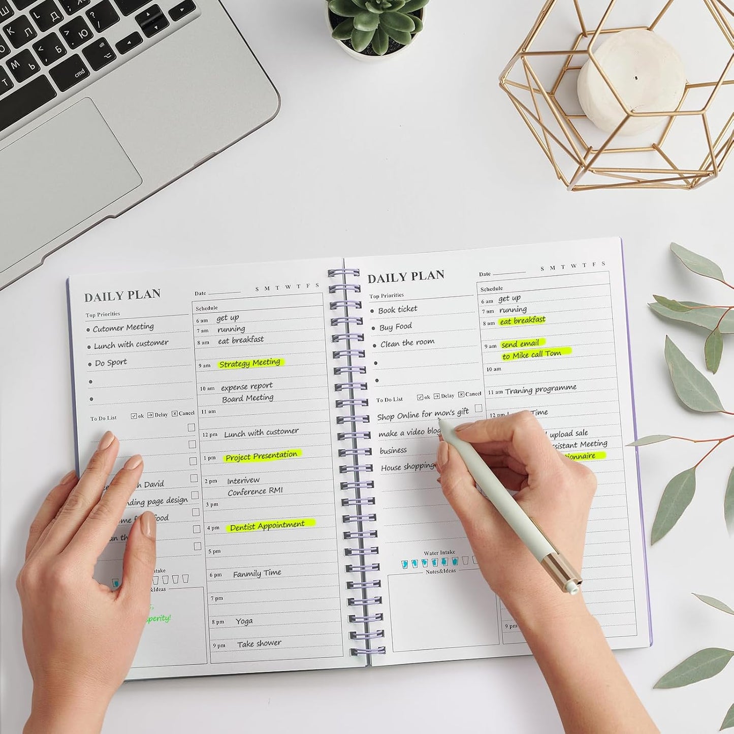 Asten Daily Planner Notebook, Undated To Do List with Hourly Schedules, Spiral Binding, Appointment Planner for Men & Women, ADHD-Friendly, Purple, 8.3" x 5.8"