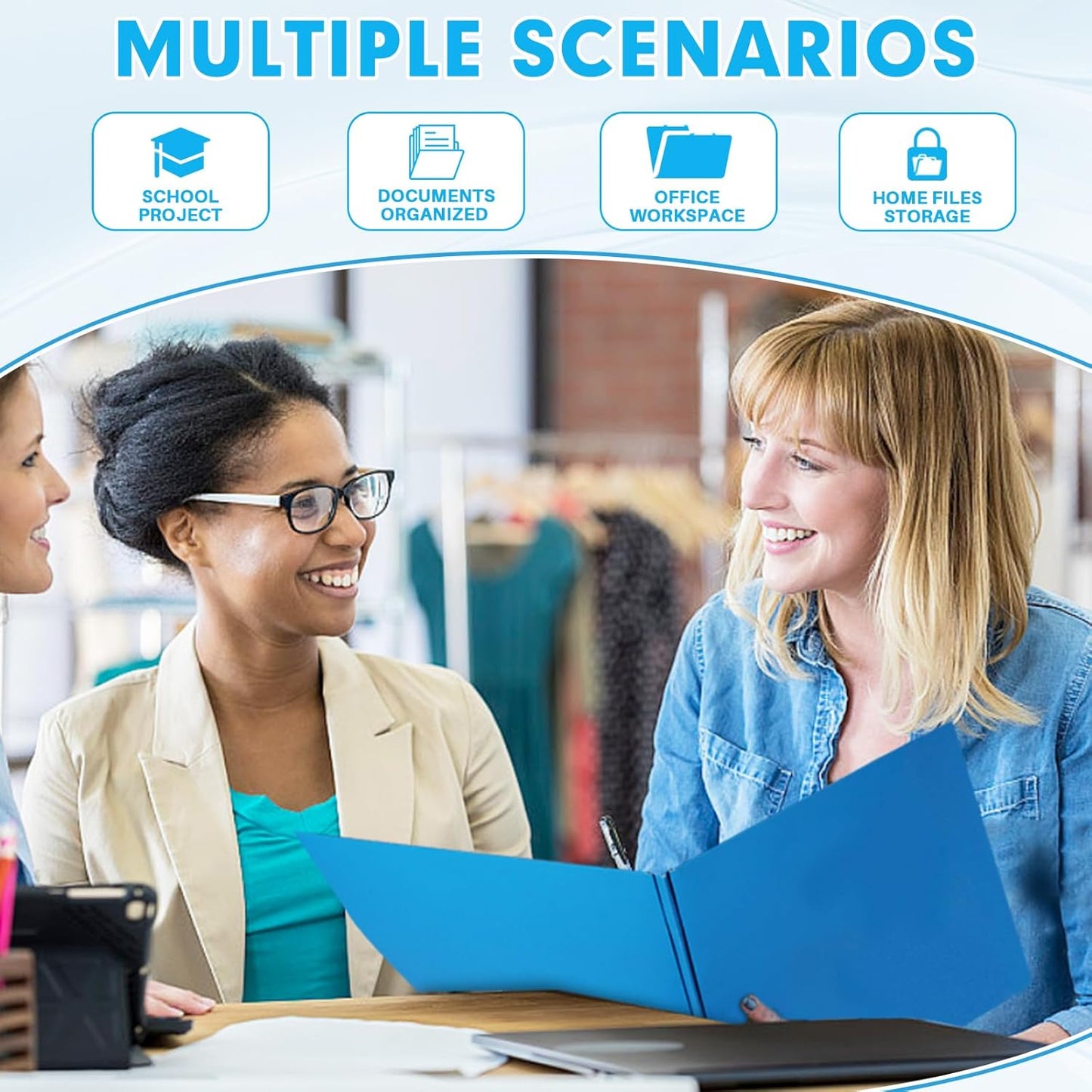 Two Pocket Folders, RAZCC 75 Pack Two Pocket Folders with Prongs, 3 Prong Folders Fit Letter Size Paper, Pocket File Folders for School Office Home Business, Blue