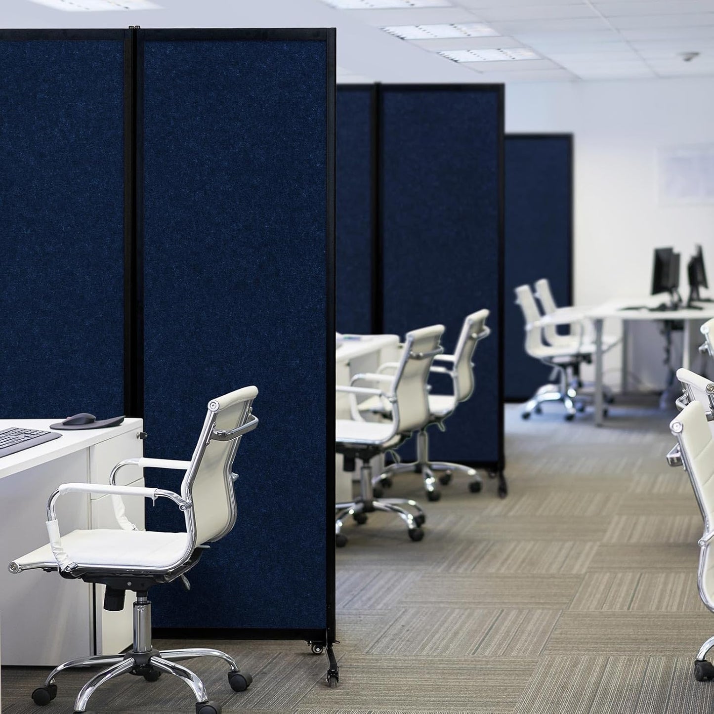 Upgrade Version Room Partition and Divider, Freestanding Rolling Dividers with Wheels,Office Privacy Screen Divider Wall,Classroom Felt Dividers,12'2"L* 6'7"H,6 Panel,Blue