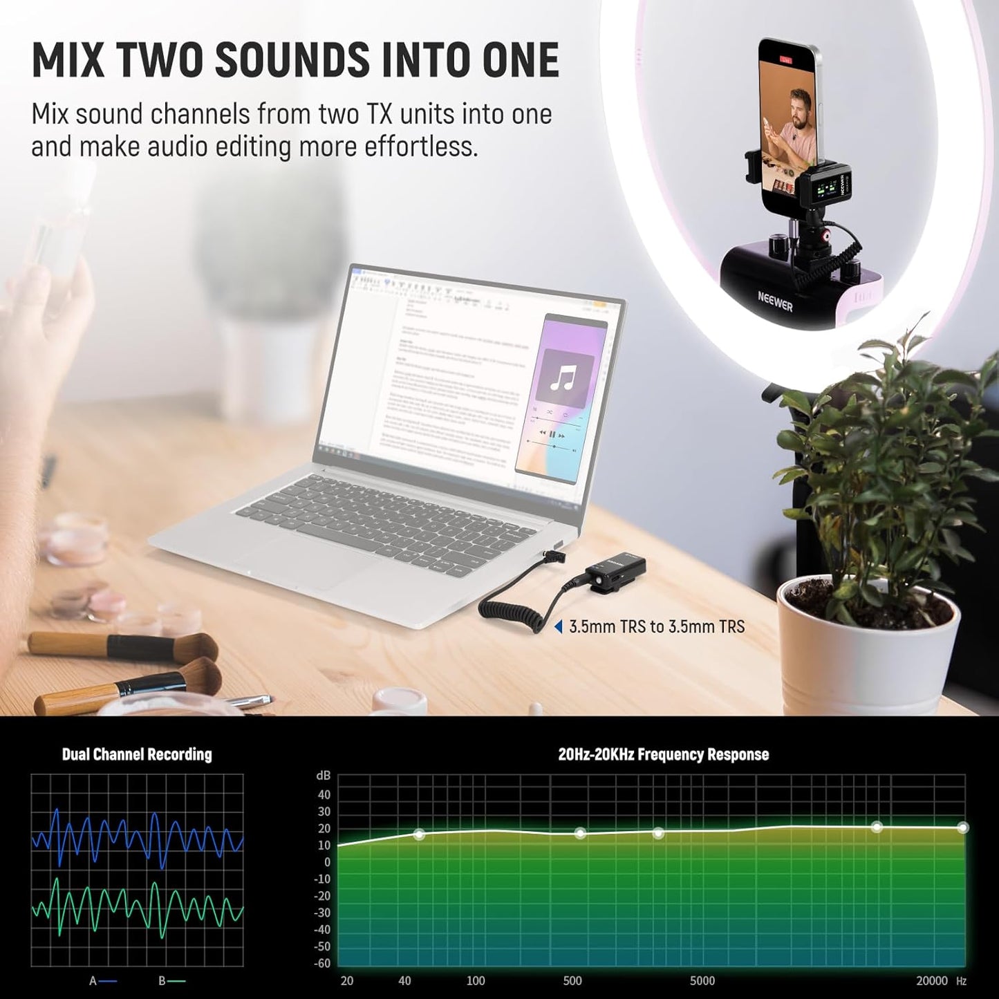 NEEWER CM28 PRO Wireless Lavalier Microphone + Charging Case & Cleaning Cloth, Noise Canceling 9Hrs Recording Mini Lapel Mic Compatible with iPhone iPad USB C Android Phone Camera PC Laptop Computer