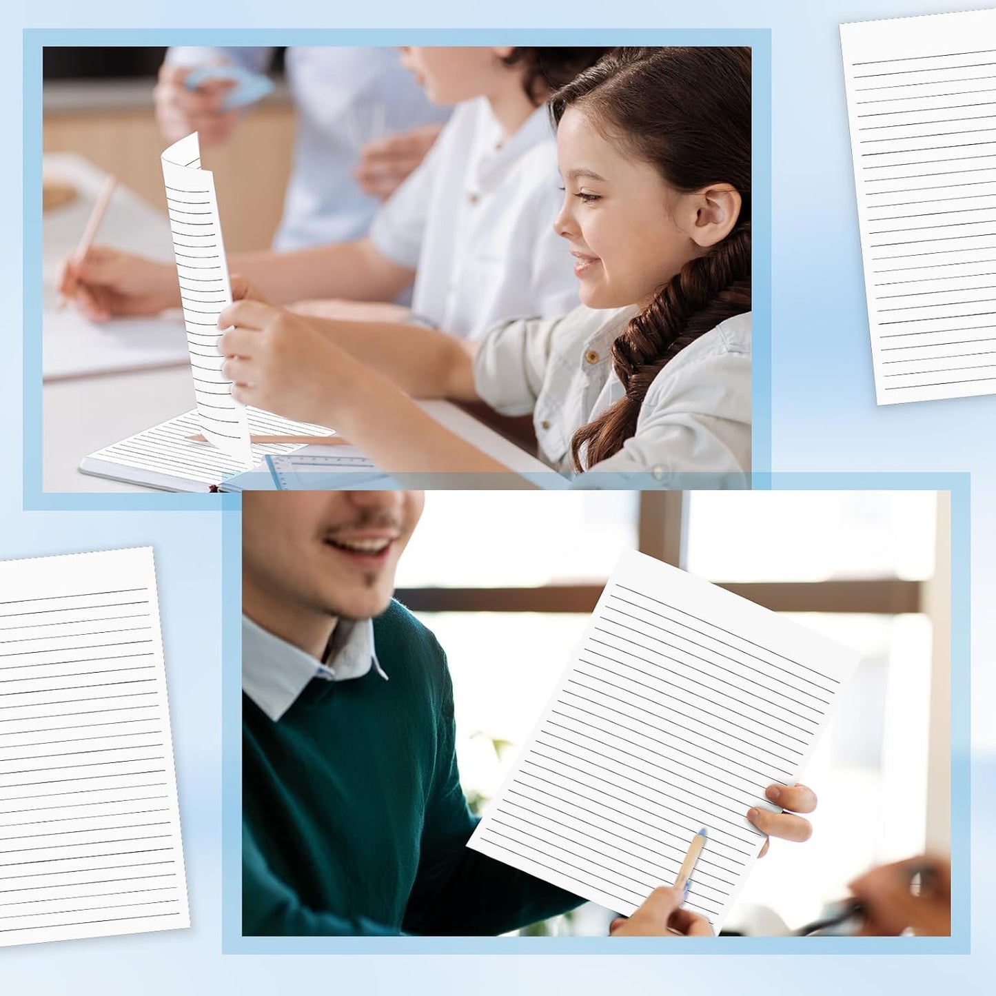 50 Sheets Handwriting Paper 8.5”x11” Narrow Ruled Spacing Raised Line Writing Paper Tactile Handwriting Paper Multi-Sensory Ruled Handwriting Tablet for 3rd Grade and Up