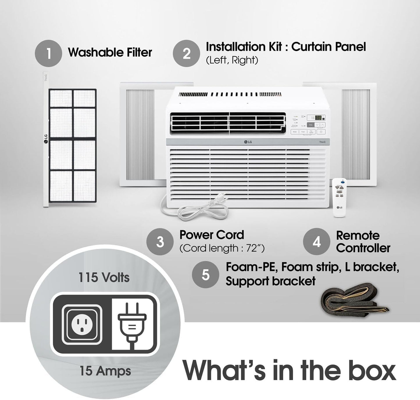 LG LW1224RD 12,000 Window Air Conditioner, 115V, 550 Sq.Ft. (22' x 25' Room Size), Quiet Operation, Electronic Control with Remote, 3 Cooling & Fan Speeds, Auto Restart, 12000 BTU, White