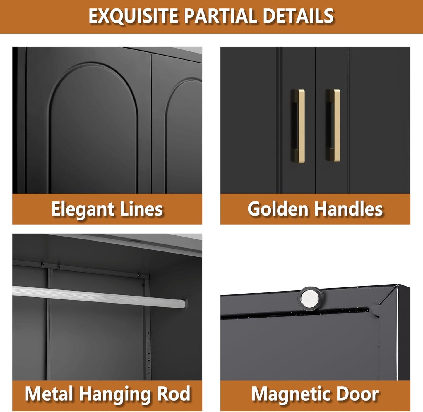 Metal Armoire Wardrobe Closet with Hanging Rod, 71" Tall Wardrobe Cabinet for Clothes, Black Clothing Storage Cabinet with Doors and Shelves, Large Wardrobes for Bedroom-Assemble Required