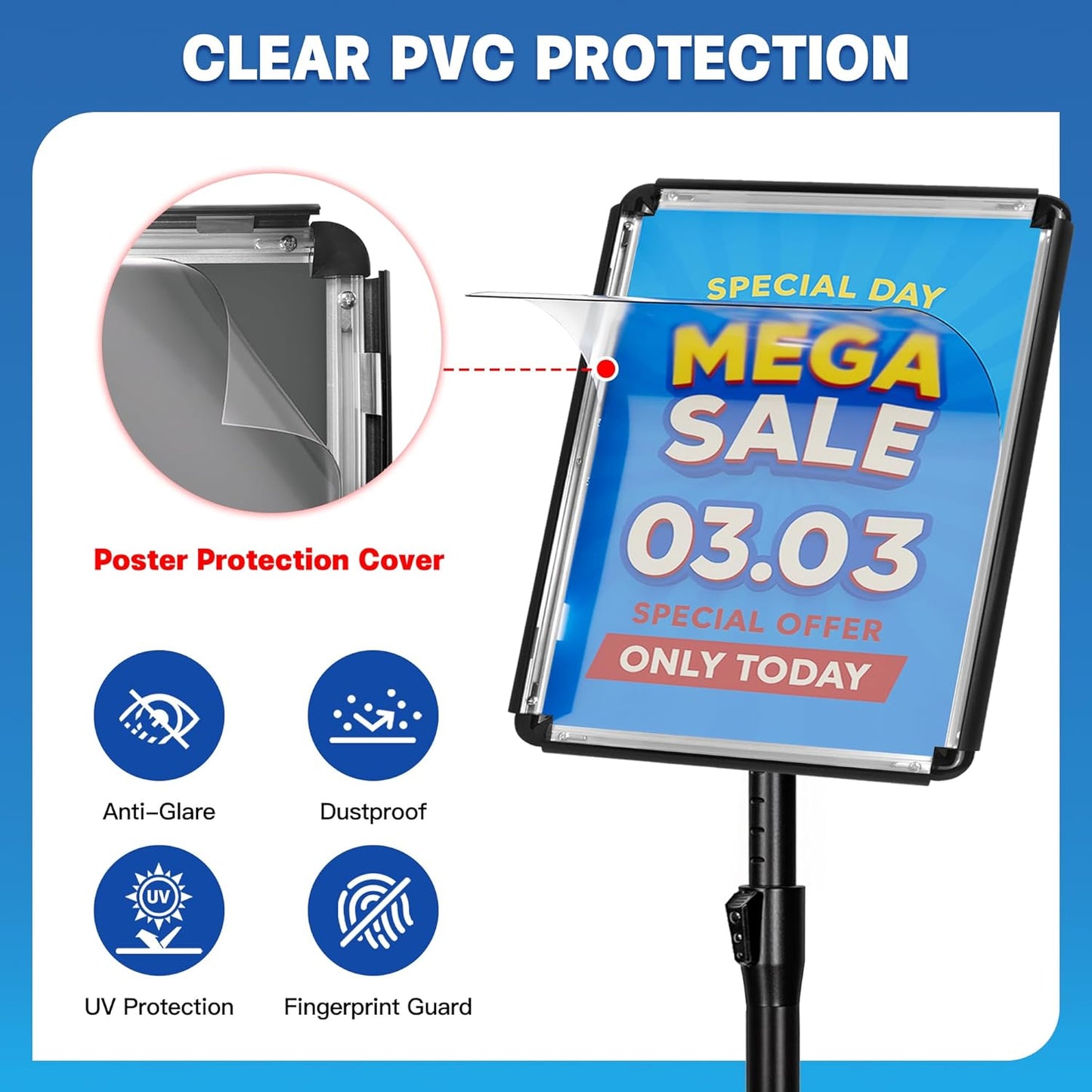 2 Pack Sign Stand for Display - Adjustable 8.5x11 Inch Floor Standing Sign Holder, Pedestal Poster Stand for Vertical&Horizontal View, Indoor&Outdoor Use for Business, Mall, Restaurant - Black