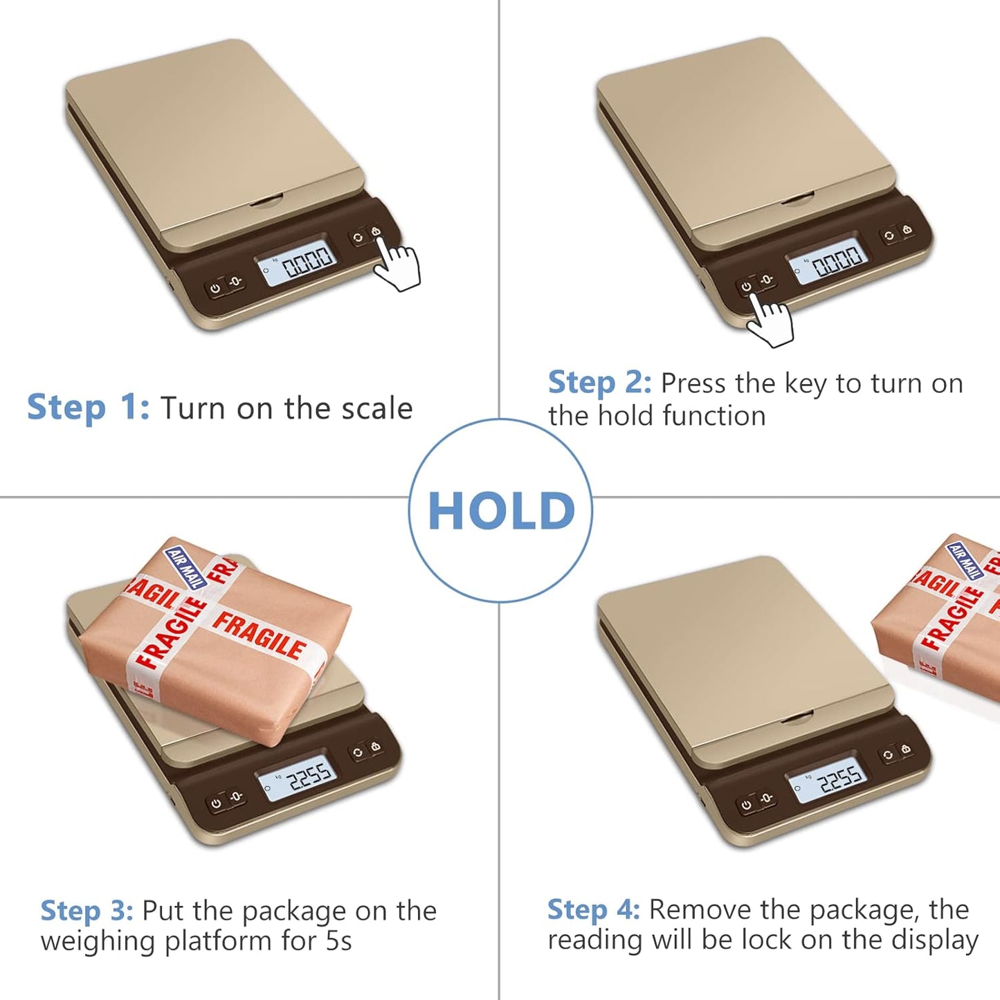 QP Digital Shipping Postal Scale, 86lb/0.1oz Accuracy Postage Scale with Hold/Tare Function, LCD Display, Flip-up Holder Package Scale, UPS Postal Scale for Packages, Battery & Tape Measure Included