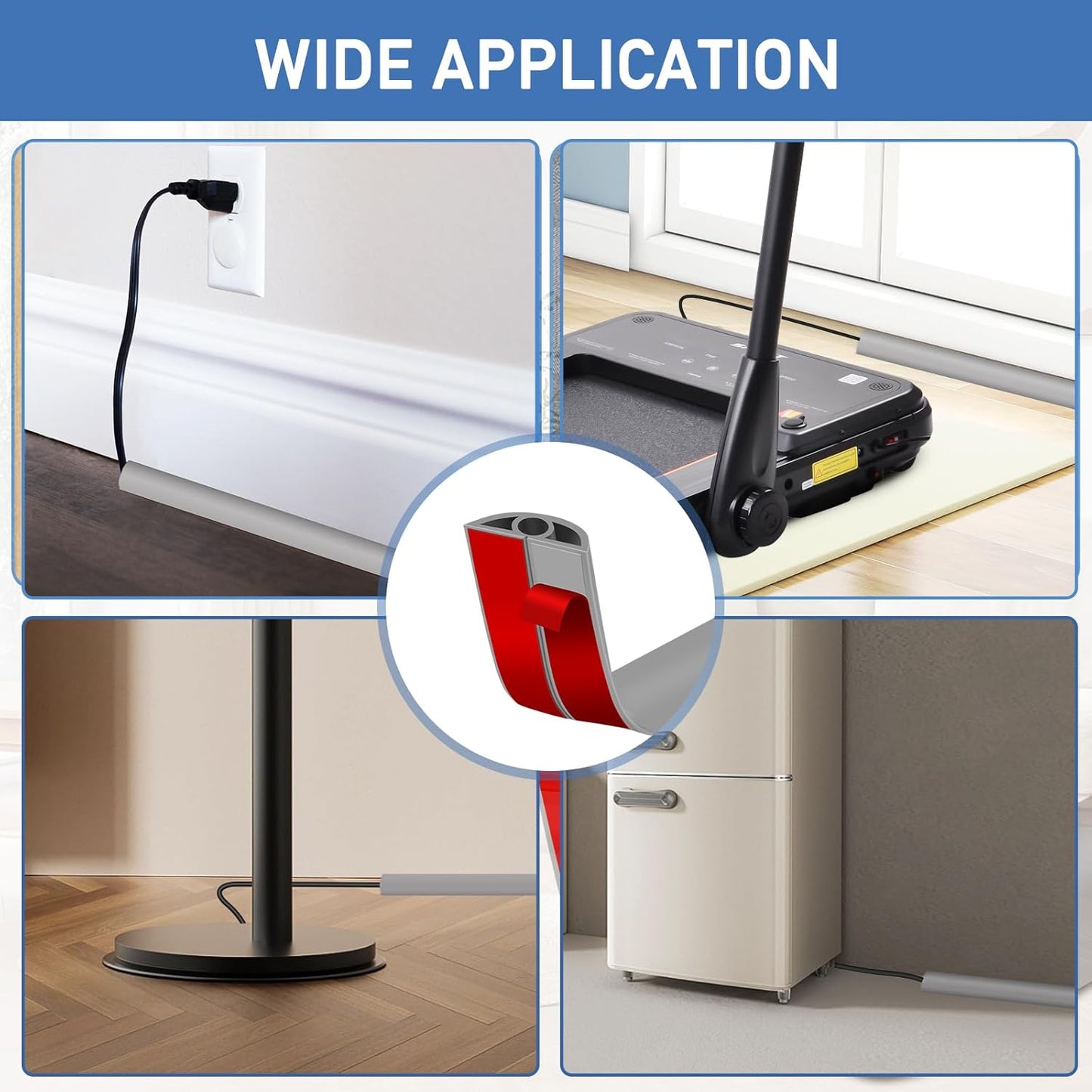 Floor Cord Cover Self Adhesive Cord Hider Floor Extension Cord Covers for Floor Power Cord Protector Cable Management Prevent Cable Trips Cable Cavity 0.32" W x 0.32" H (Grey, 20Ft)