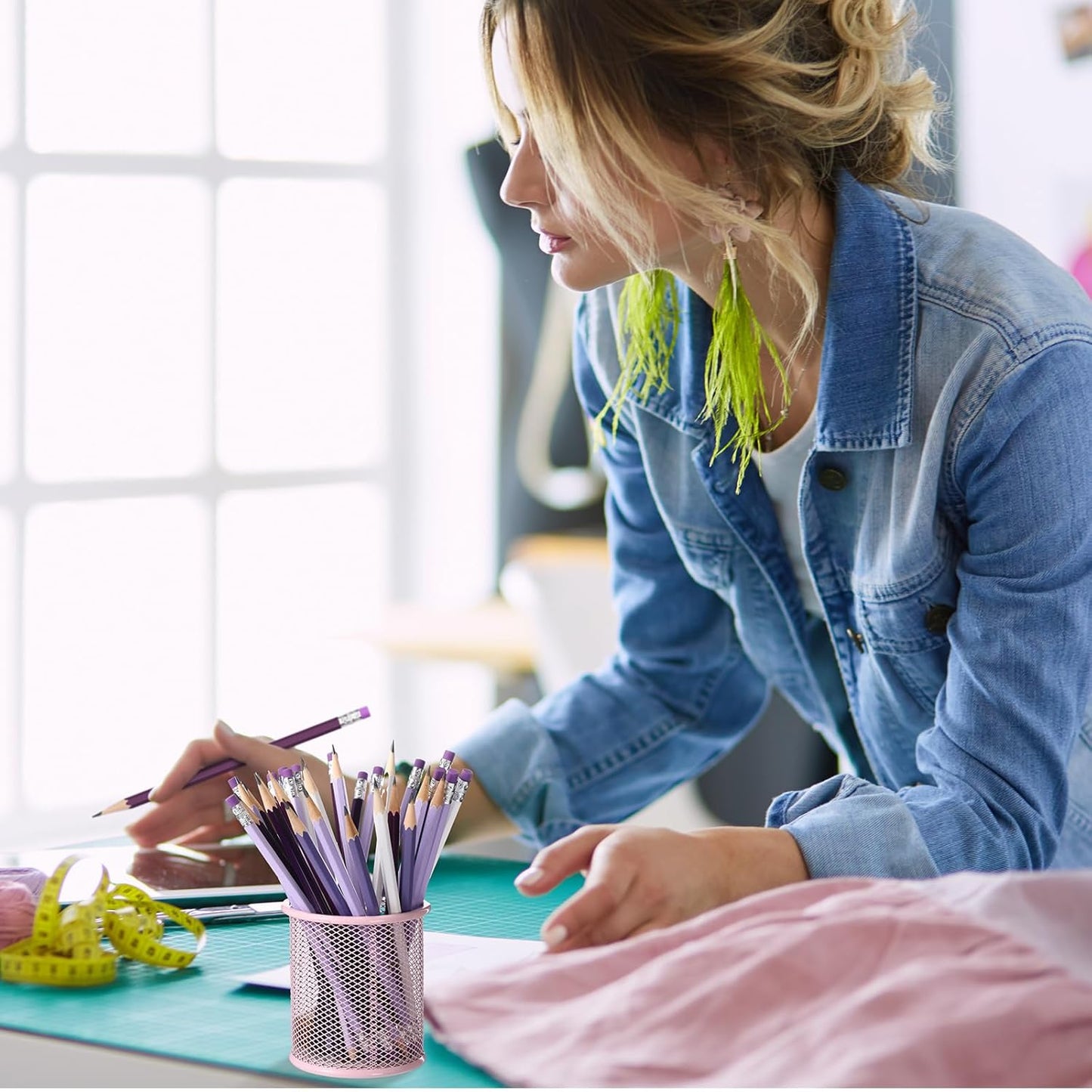 TecUnite 60 Pcs HB Pencils #2 Unsharpened Wood Cased Pencils with Eraser Hexagonal Pencil Cute Graphite No 2 Pen for Adults Gifts Exam School Office Sketching Learning(Purple Series, White)