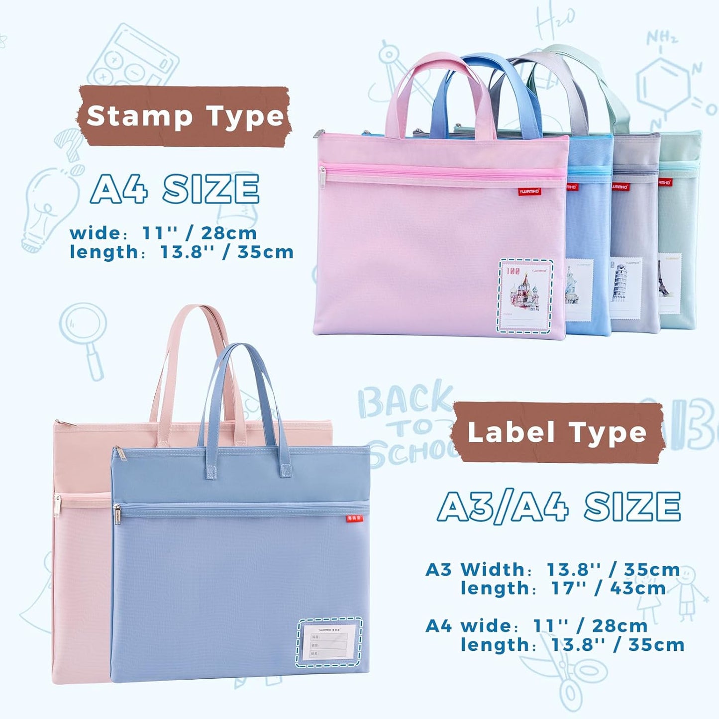 Pendancy Mesh Zipper Pouch A3 Size, Large Double Pocket Waterproof File Bag with Handle, 13x17 in Foldable Document Storage for Puzzle Project/Cross Stitch/Travel/Office(Advanced Blue)