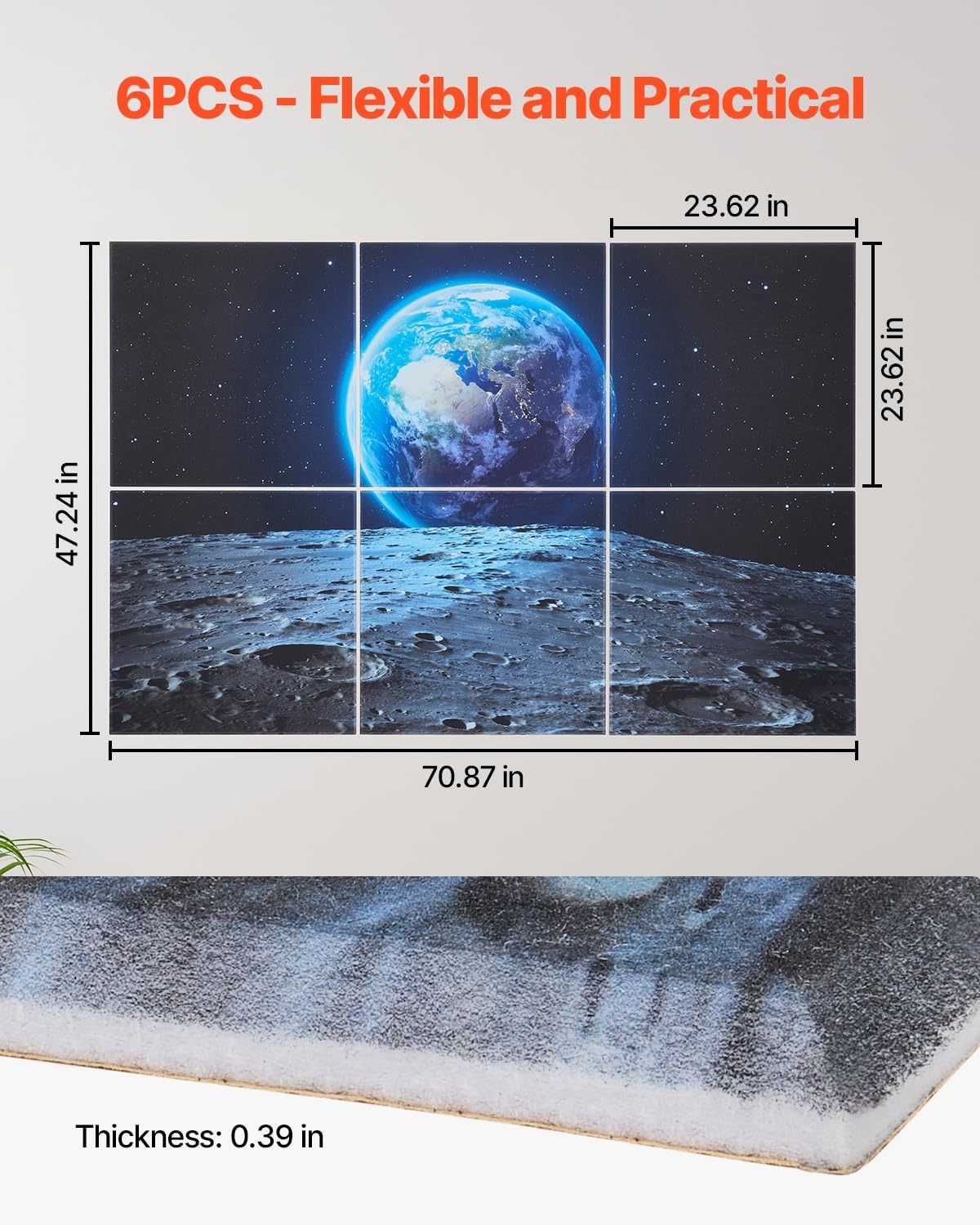 VEVOR 6 Pack Art Acoustic Panels, 70.87 x 47.24 x 0.4 inch Soundproof Wall Tiles, Self Adhesive Decorative Sound Dampening Absorbing Boards for Home, Office, Studio, Gaming Room,Theater, Earth