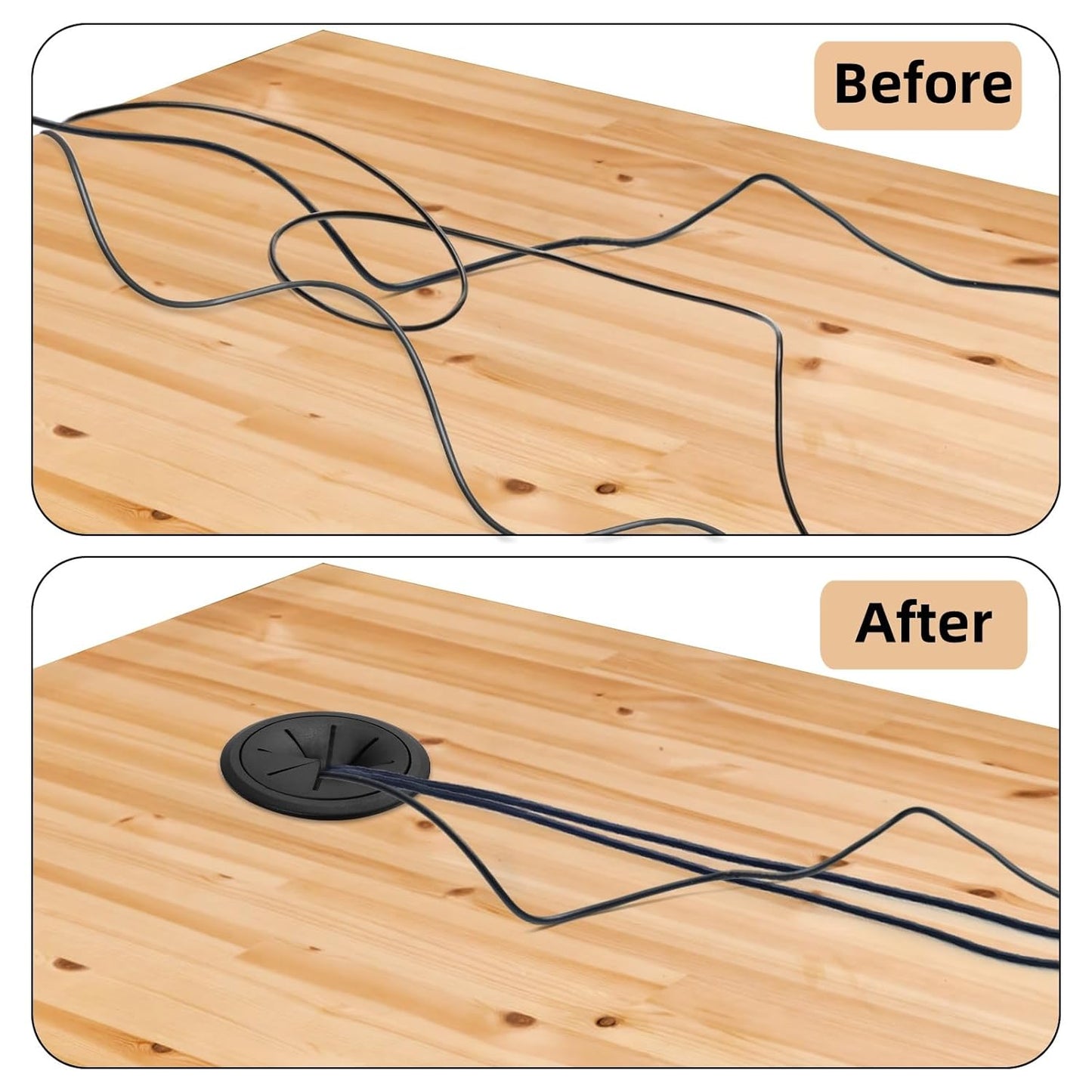 20 Pack Desk Grommet with Hole Saw, 2 Inch Desk Cable Hole Cover with Built-in Hole Saw, Wire Cord Cable Grommet for Home Office, Black