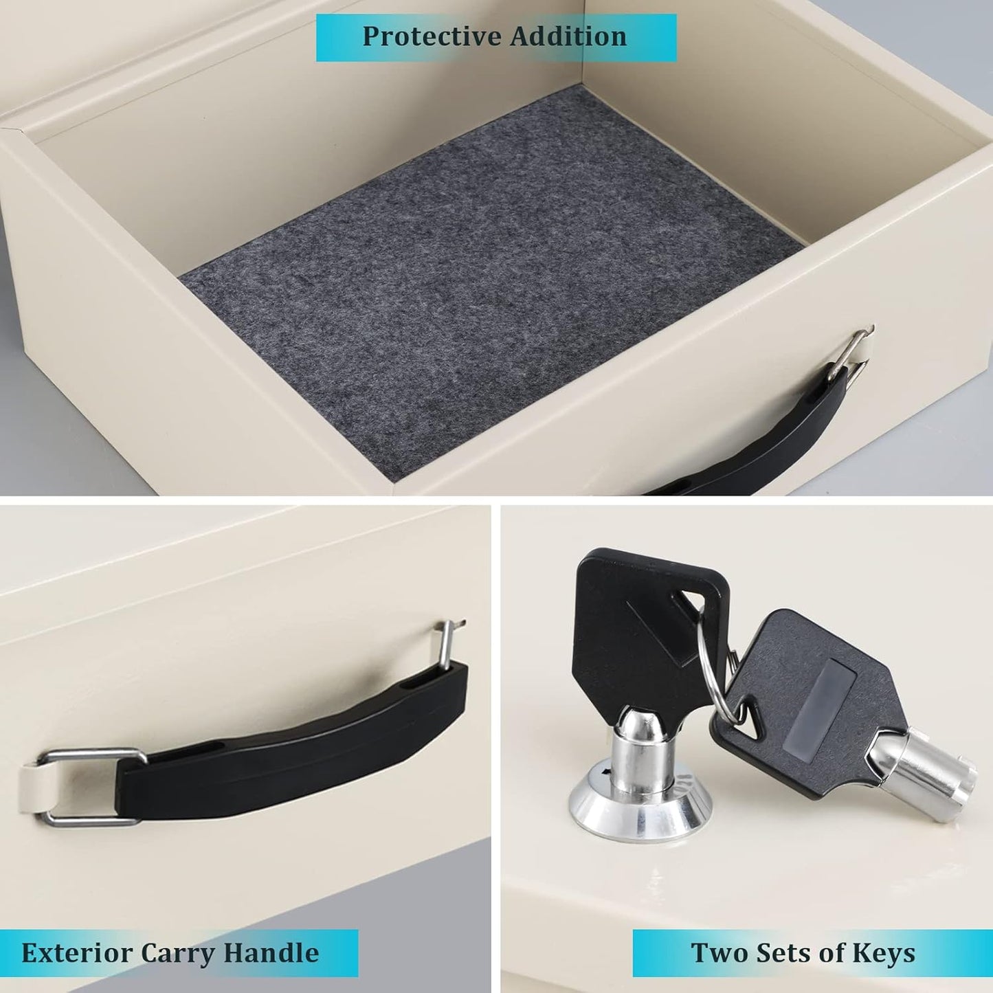 Dalmbox Portable Fire Safe Box with Key Lock, Fire Resistant Metal Lock Box for Documents, Security Strong Storage Box Safety Deposit Box for Home, Outside, Car, XL Large,13.2”x 11”x 5.1'', Beige