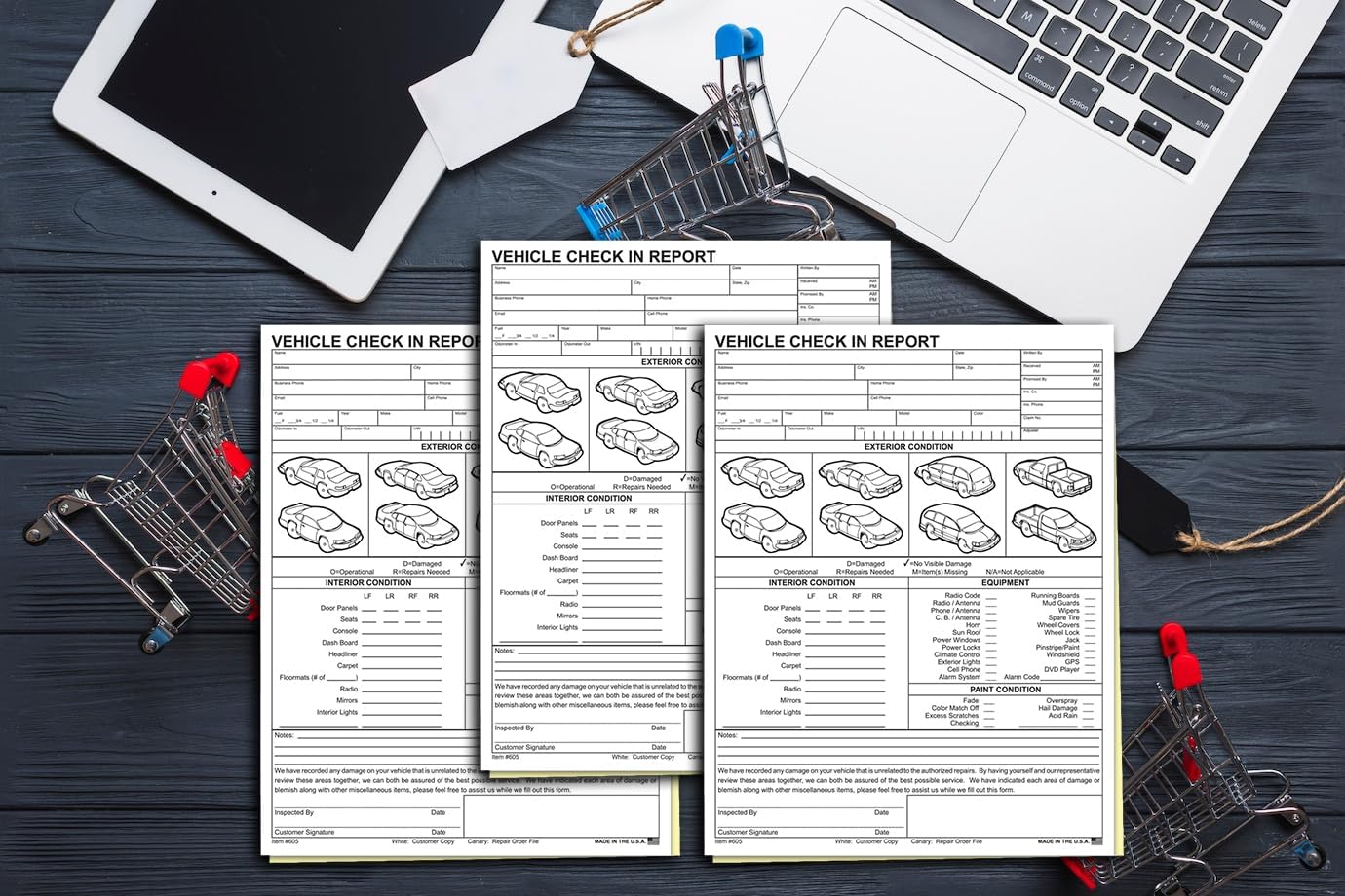 Vehicle Check-In Form Pad β 8.5" x 11" 2-Part Carbonless Auto Condition Report β White & Canary Copies β Service Intake Sheet for Car Dealerships, Repair Shops & Mechanics β Pack of 200