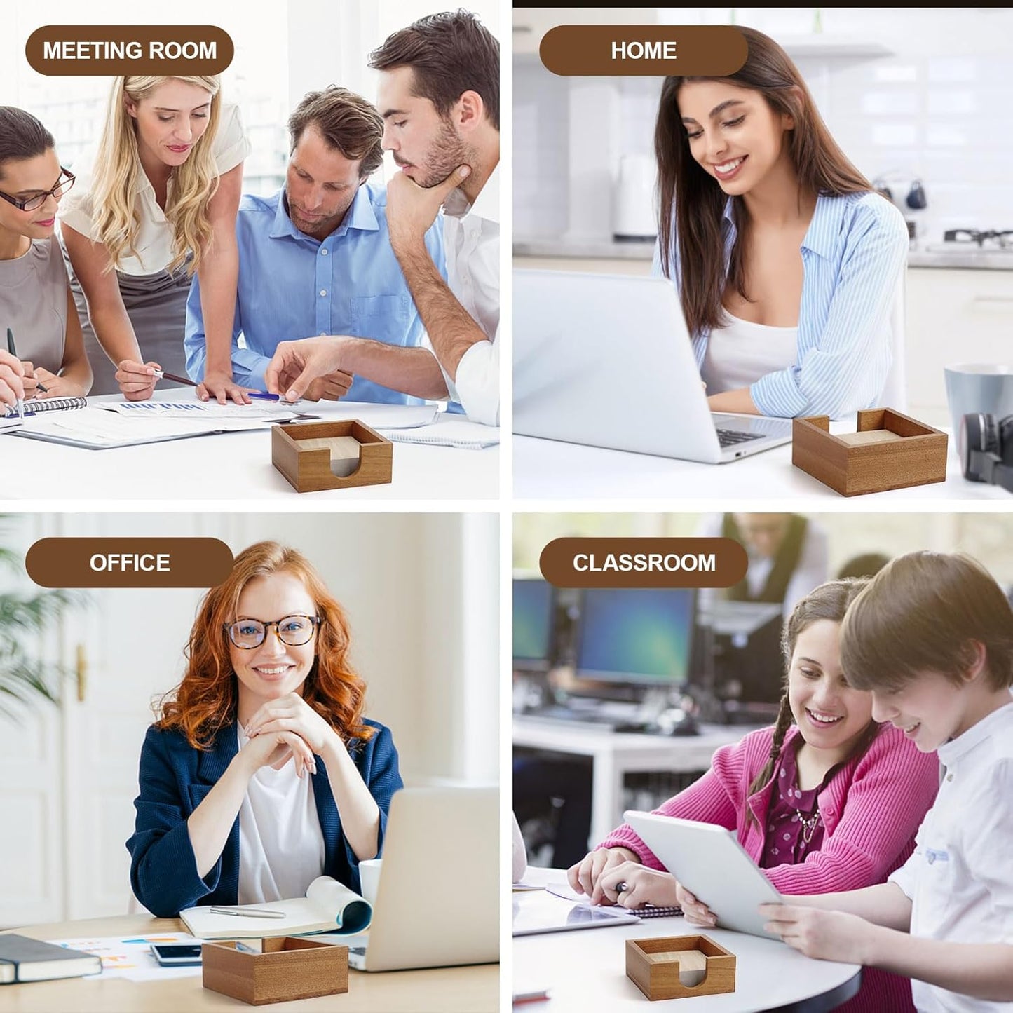 MultiBey Sapele Wooden Sticky Note Holder, Self -Sticky Note Pad Holder, Thicked Wood Post it Note Dispenser Memo Pad Holder, Desktop Accessories Organizer for Office School Home