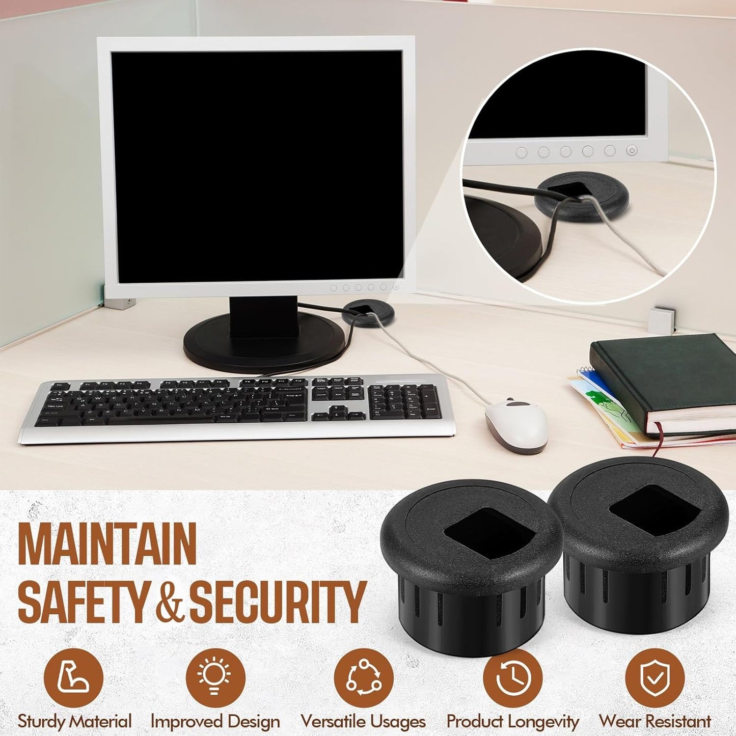 SATINIOR 20 Packs Desk Cable Wire Grommet Cord, PC Computer Desk Plastic Grommet Cord, Tidy Cable Hole Cover Organizers, 25 mm/ 1 Inch Mounting Hole Diameter