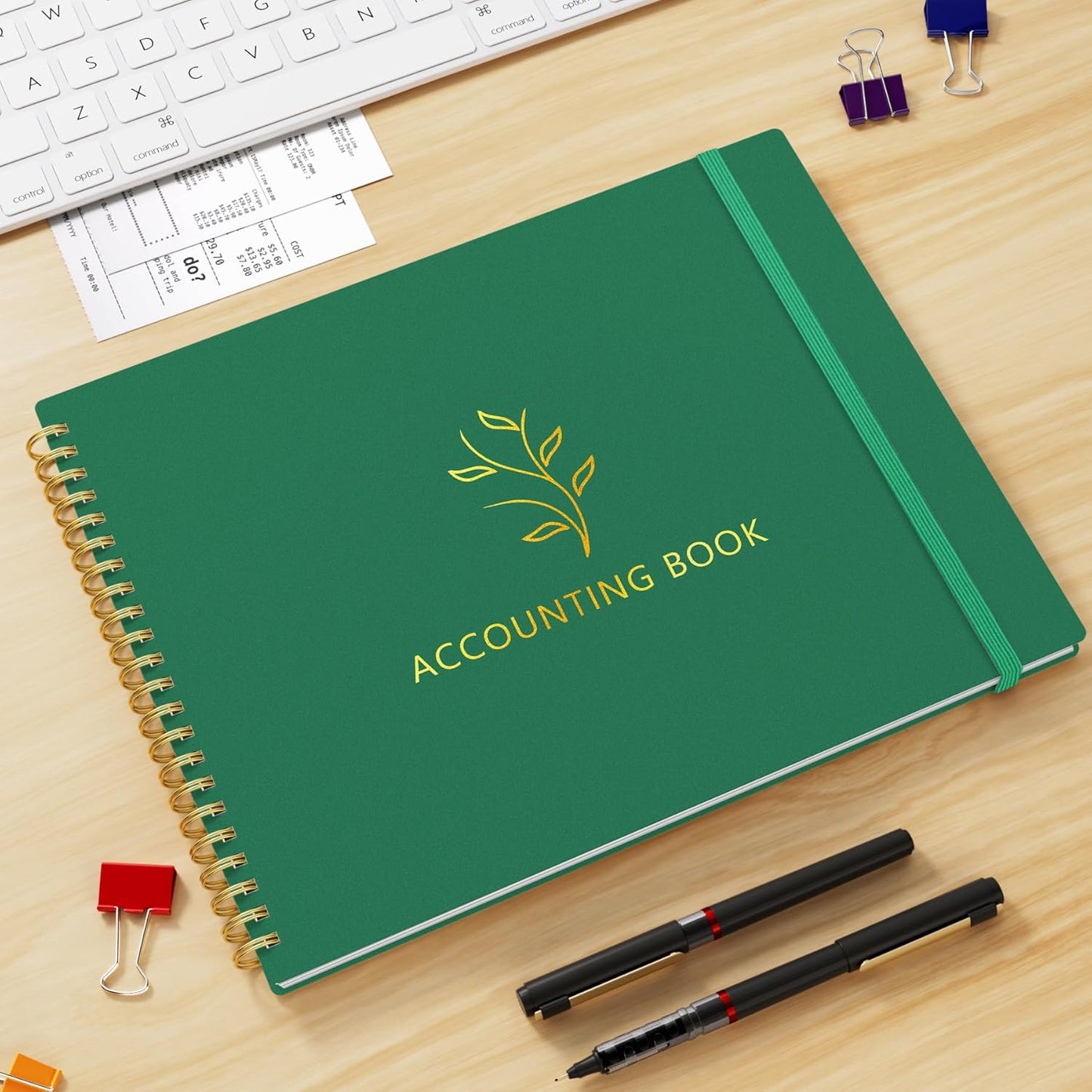 Accounting Ledger Book for Small Business & Personal Use, Horizontal Expense Tracker Notebook Ledger Book for Bookkeeping, Financial Income and Expense Log Book 10.2" x 8", Dark Green