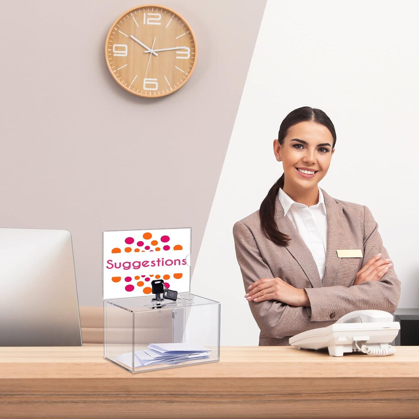 8 Packs Acrylic Donation Box with Lock and Sign Holder Clear Suggestion Ballot Box Plastic Voting Comment for Tip Jars Ticket Charity Survey Raffle Contest Fundraising, 6.1 x 4.3 x 3.8 Inch (Clear)