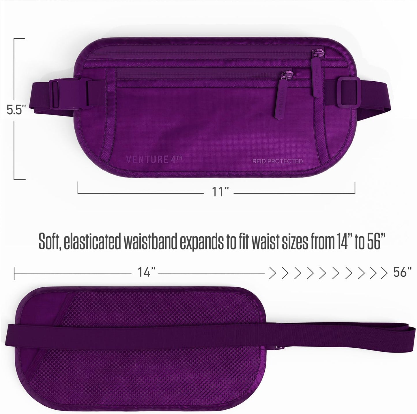 Travel Money Belt, RFID Blocking for Men & Women - Ideal for Keeping Your Cash, Credit Card, Passport, Phone Safe When Traveling (Sleek Purple)