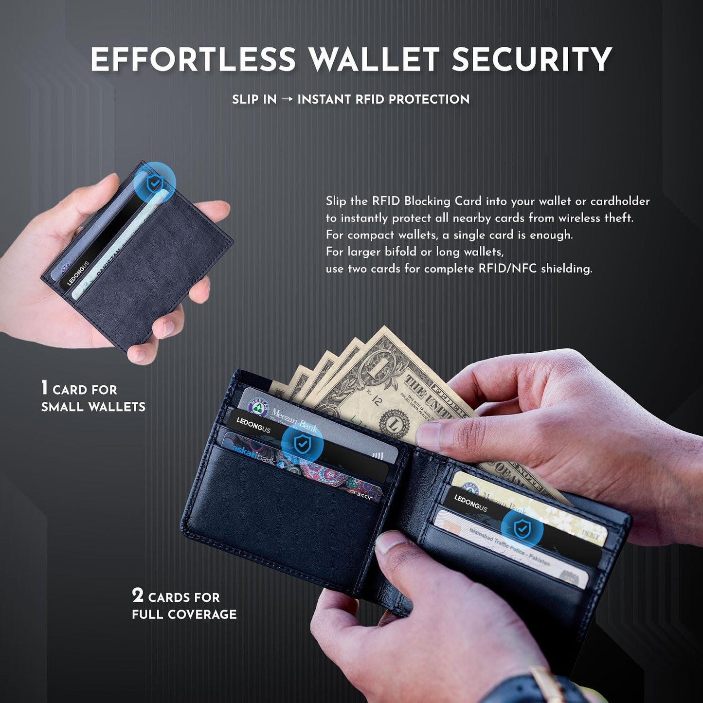 RFID Blocking Cards – 6 Pack with 2 RFID Sleeves | Anti-Theft Contactless NFC Protection for Debit Credit Cards & Wallet | Slim & Durable Perfectly fits in Wallet | Black