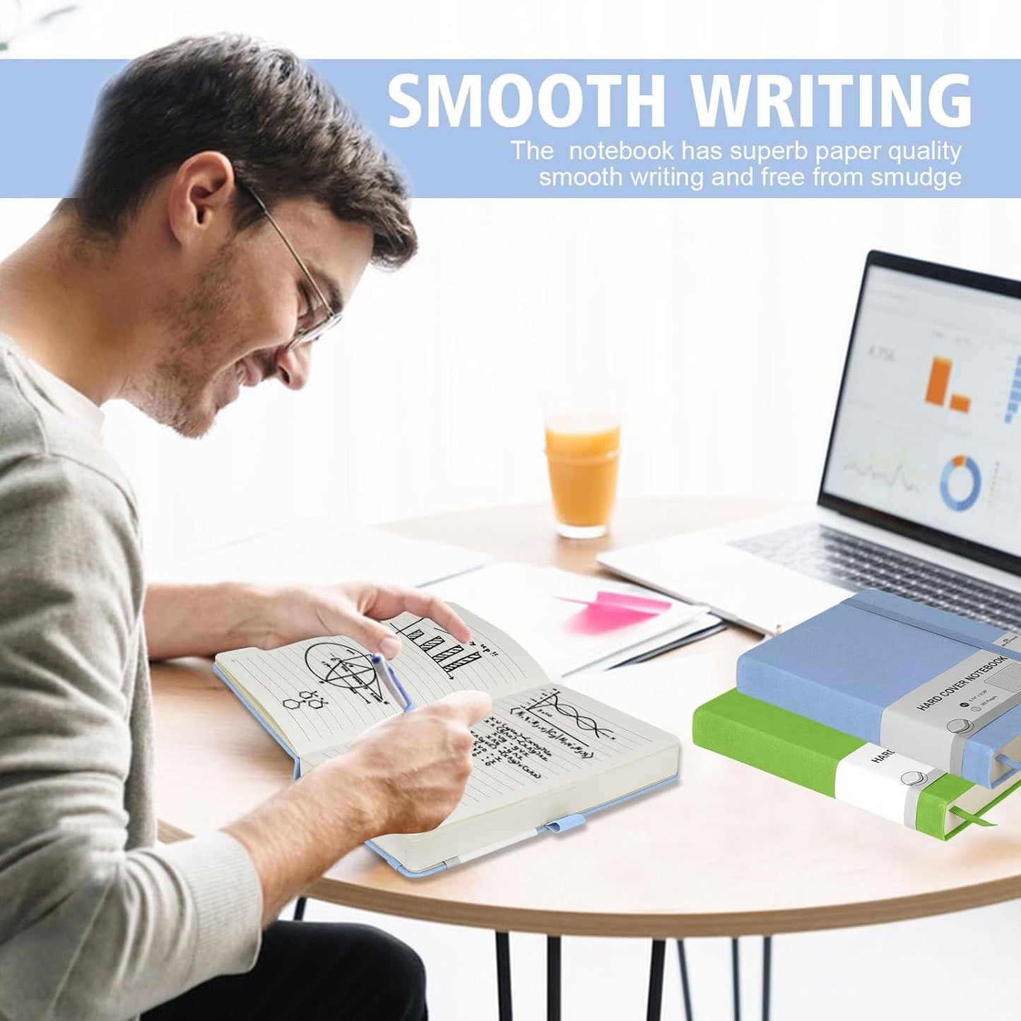 Lined Journal Notebook, 360 Numbered Pages(With page number), Thick Journal for Writing A5 College Ruled Notebook, 100gsm Lined Paper, Leather Hardcover, 5.75'' X 8.38''-1 Pack, Sky Blue