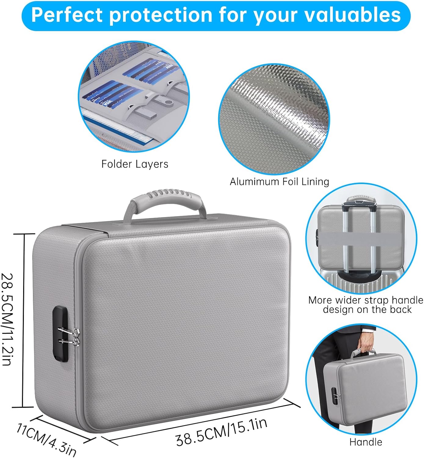 ENGPOW 5200°F Fireproof Document Bag with Lock, Upgraded Heat Insulated Fireproof&Waterproof Box 8 Layers Document Organizer, Portable Home Travel Safe Storage Box for Important Files, Laptop, Silver