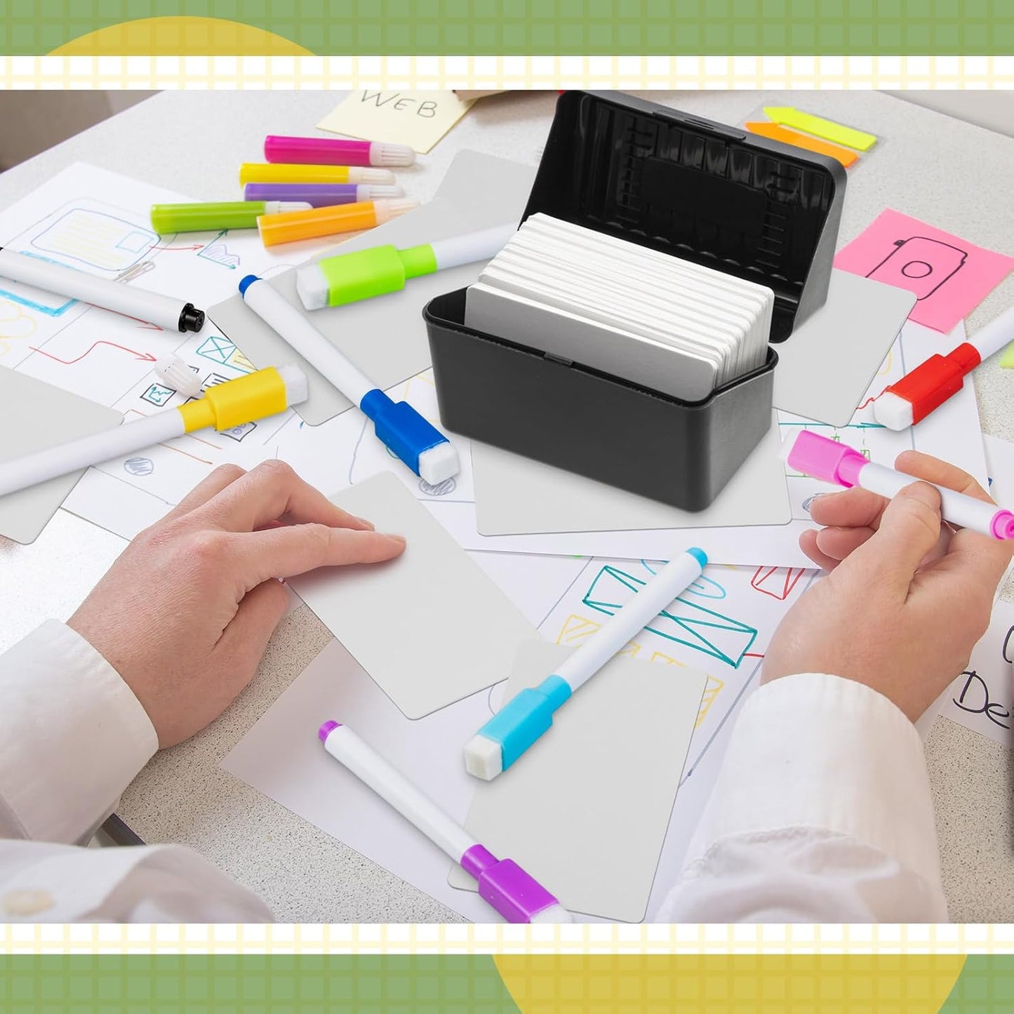 Harloon 100 Pcs Dry Erase Index Cards 3 x 5 Inch Laminated Reusable Dry Erase Note Cards Sheets for Office to Do List(White)