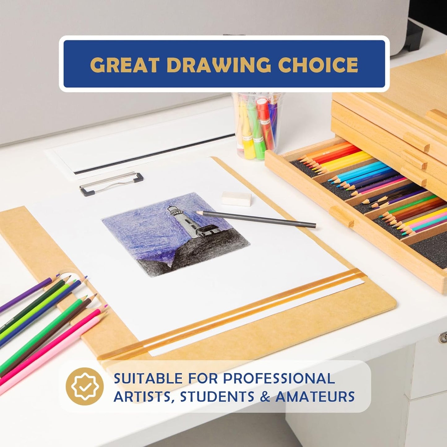 Falling in Art 19x25 Sketch Board, Drawing Tote Board for Artists with Sturdy Clip and Rubber Bands, Portable Art Clipboard for Classroom and Studio Drawing