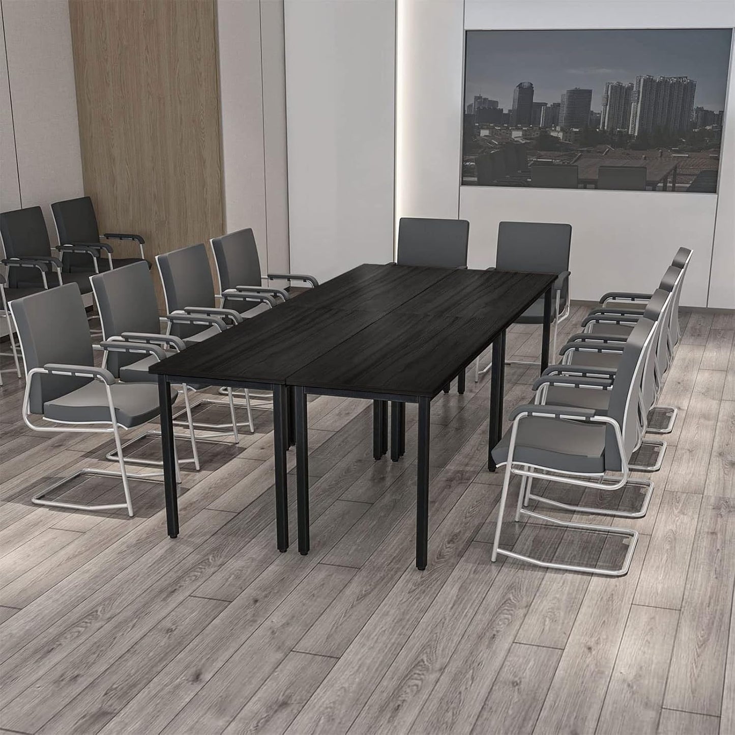 Bonzy Home Conference Tables 9ft Office Computer Desk for Meeting Room Study Writing Printer Podcast Table for 4-8 People Modern Black 2PCS 110.2"x23.6"x29.5"