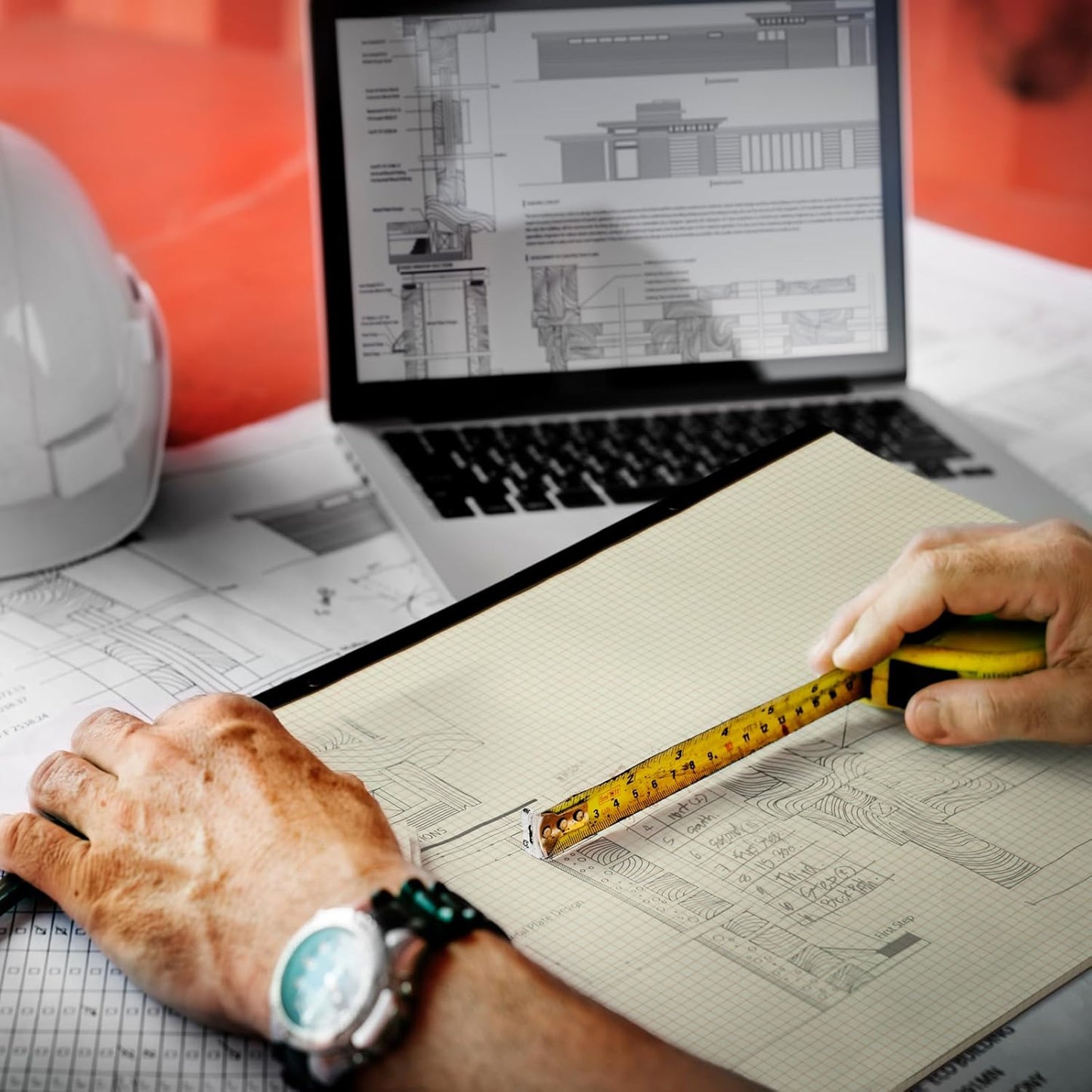 Fainne Large Engineering Graph Paper Pad 22''x17'' Landscape 4" x 4"Grid Pad Giant Drafting Sketching Graph Paper for Engineer Architect Designer Mathematician Draftsman(Beige and Brown)