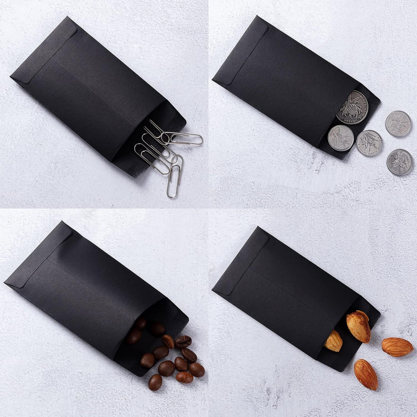 200 Pack Small Coin Envelopes Kraft Paper Seed Envelopes Mini Parts Small Items Stamps Storage Packets Envelopes Self-Adhesive for Garden, Office or Wedding Gift, (2 1/4 x 3 1/2 Inch, Black)