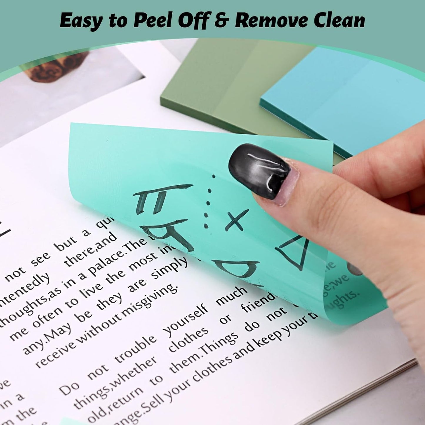 SYMDROMIA Transparent Sticky Notes, 3"x3" Clear Post Translucent Sticky Notes with See Through Self-Adhesive Sticky Pads for Office School College Supplies, 800 Sheets Forest Green